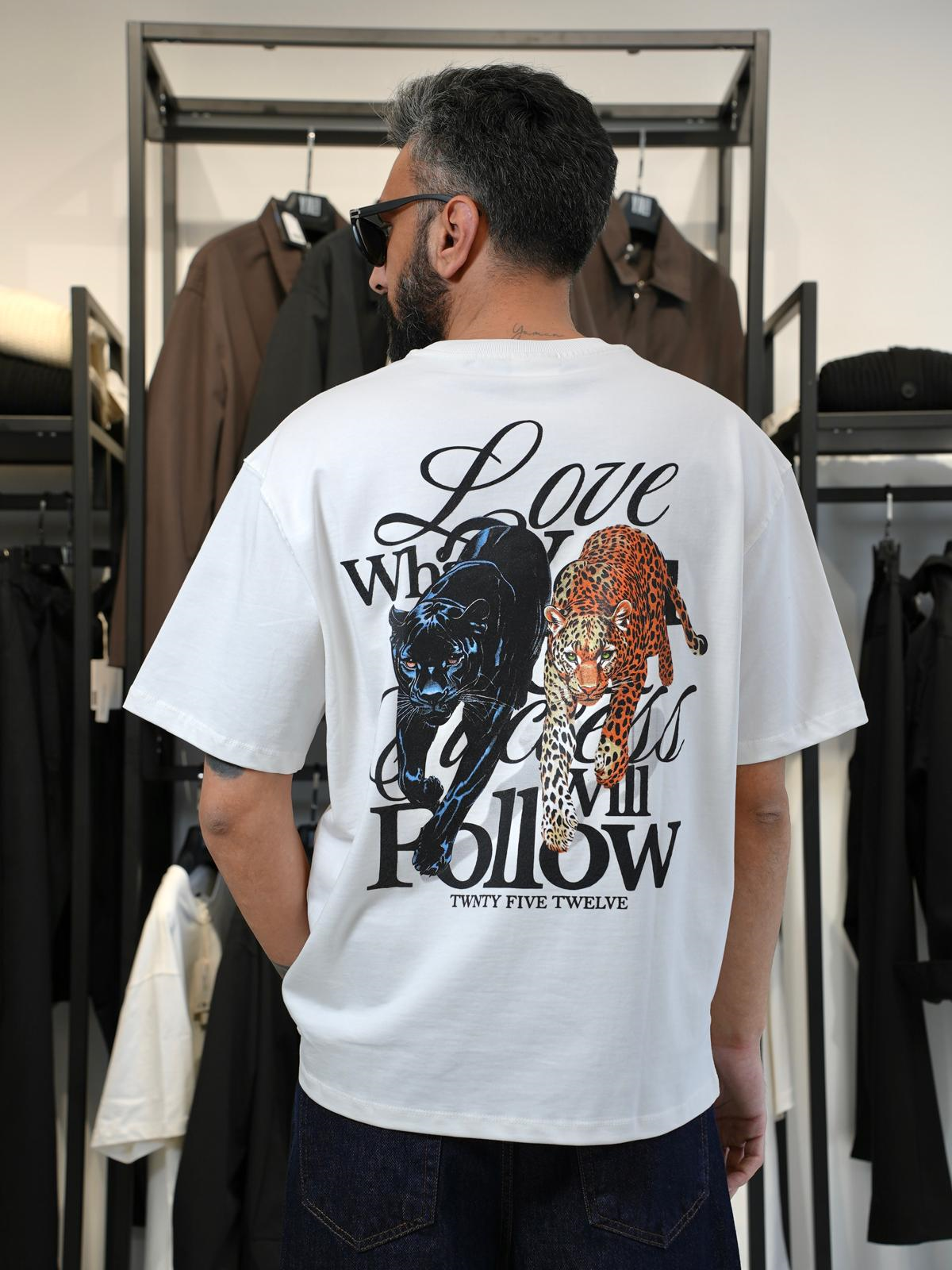 Aslan Baskılı Oversize Kalıp Tshirt Beyaz
