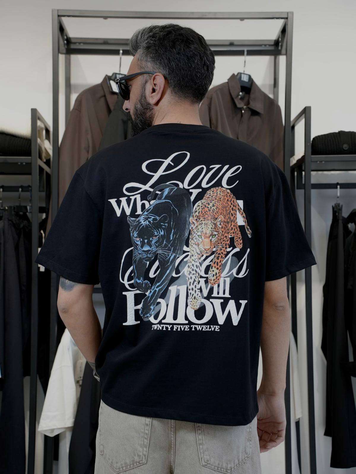 Aslan Baskılı Oversize Kalıp Tshirt Siyah
