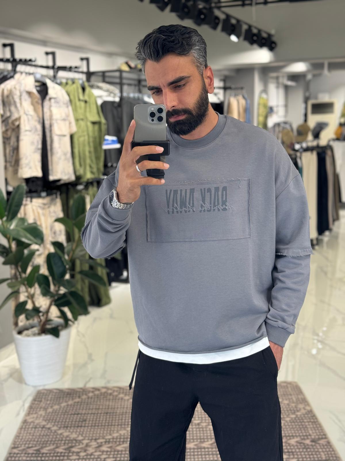Back Away Yazılı Sweat Gri