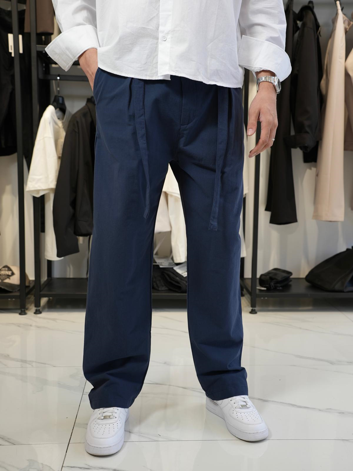 Bağcıklı Pileli Baggy Pantolon Lacivert