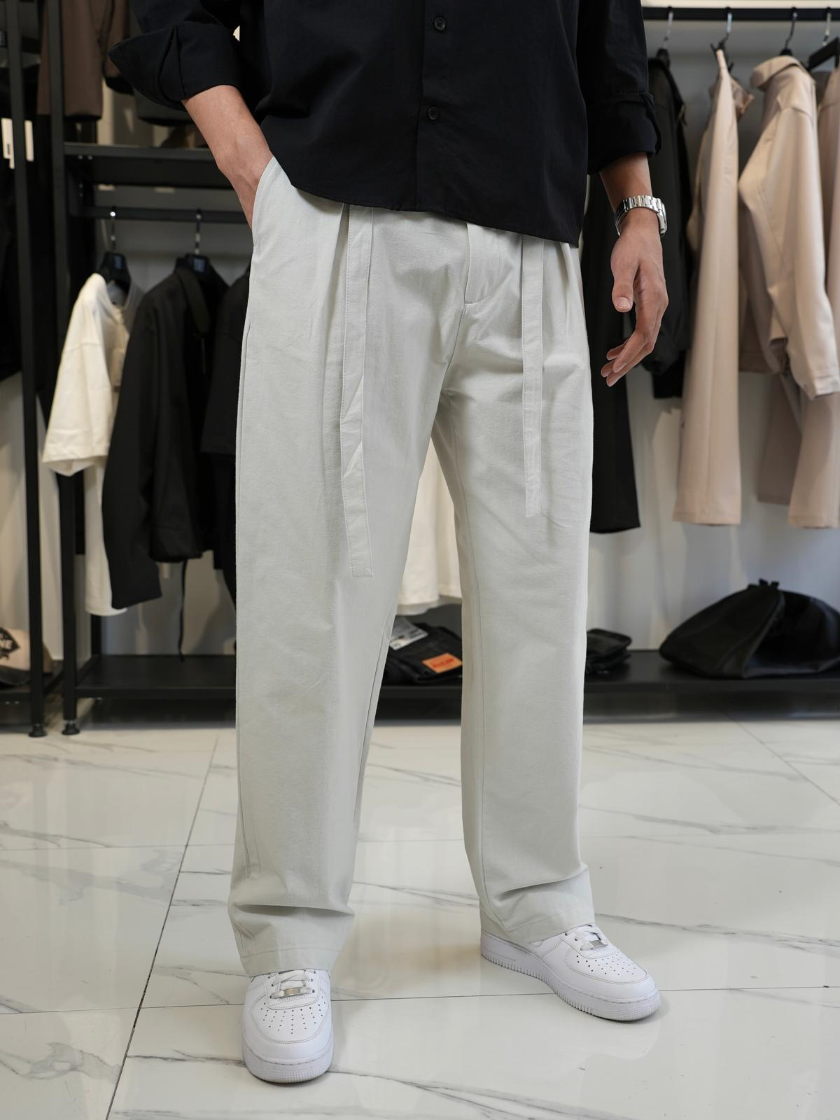 Bağcıklı Pileli Baggy Pantolon Taş