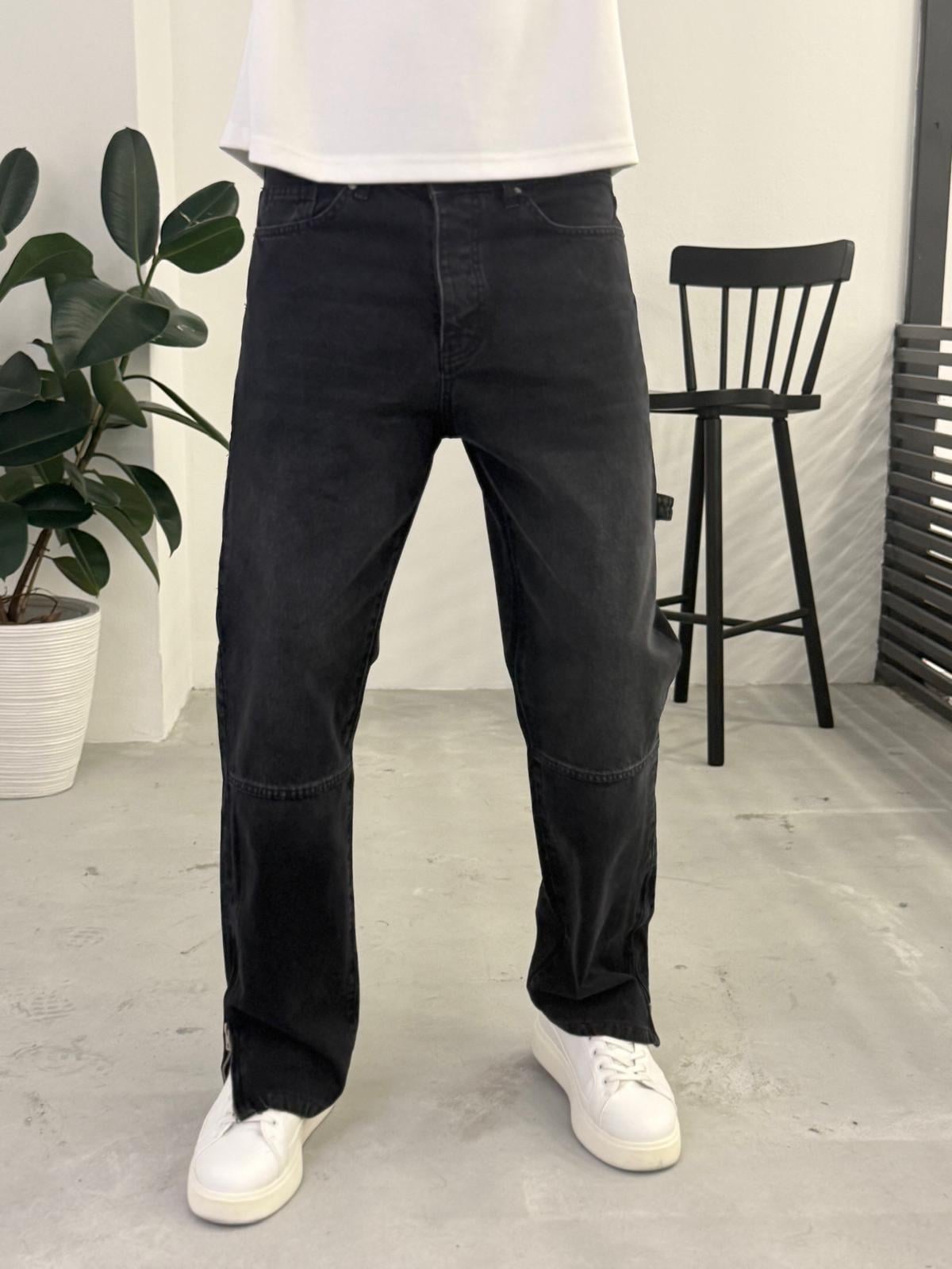 Baggy Kalıp Paça Fermuarlı Özel Tasarım Pantolon Siyah