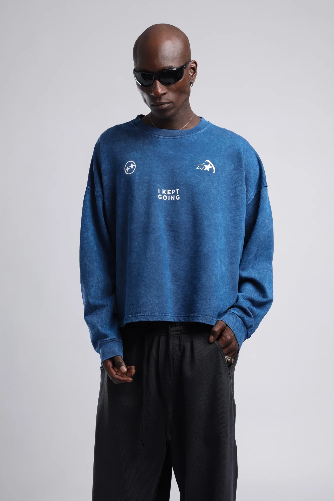 Baskılı Düşük Omuzlu Relaxed Fit Sweatshirt Lacivert