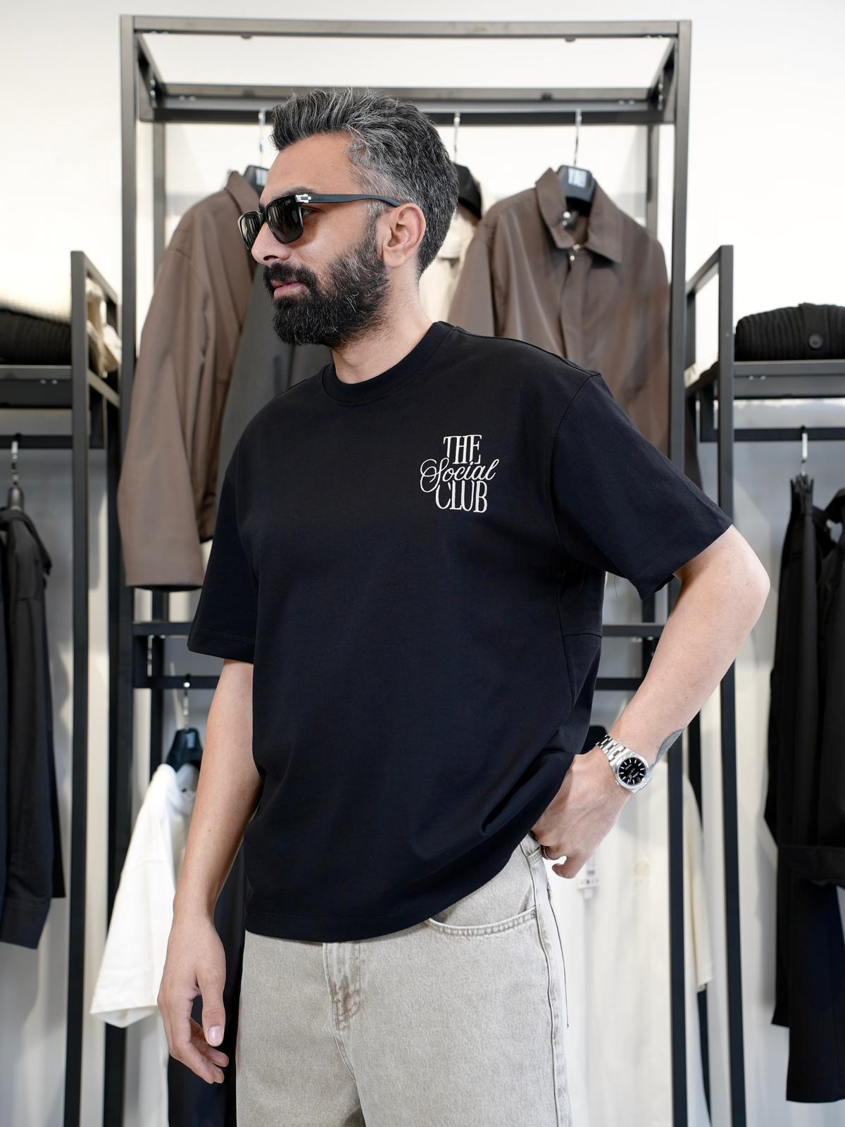 Baskılı Oversize T-Shirt – The Social Club Siyah