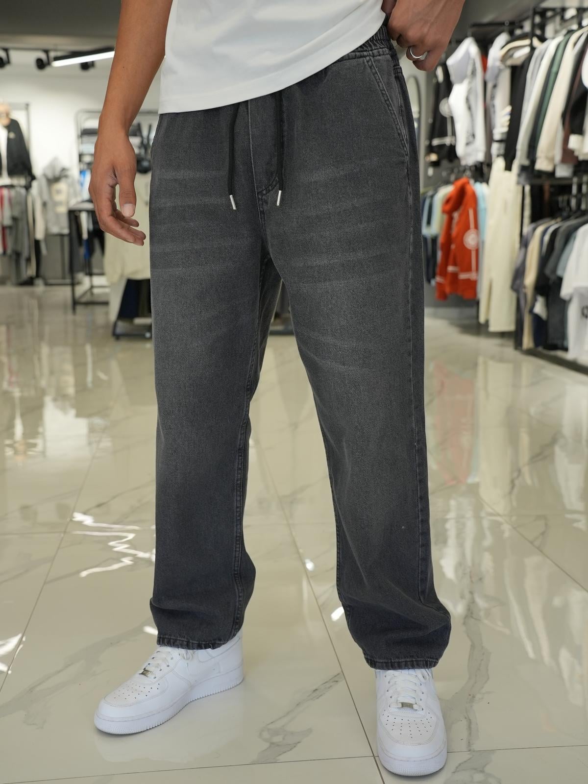 Beli Lastikli Baggy Kalıp Pantolon Siyah