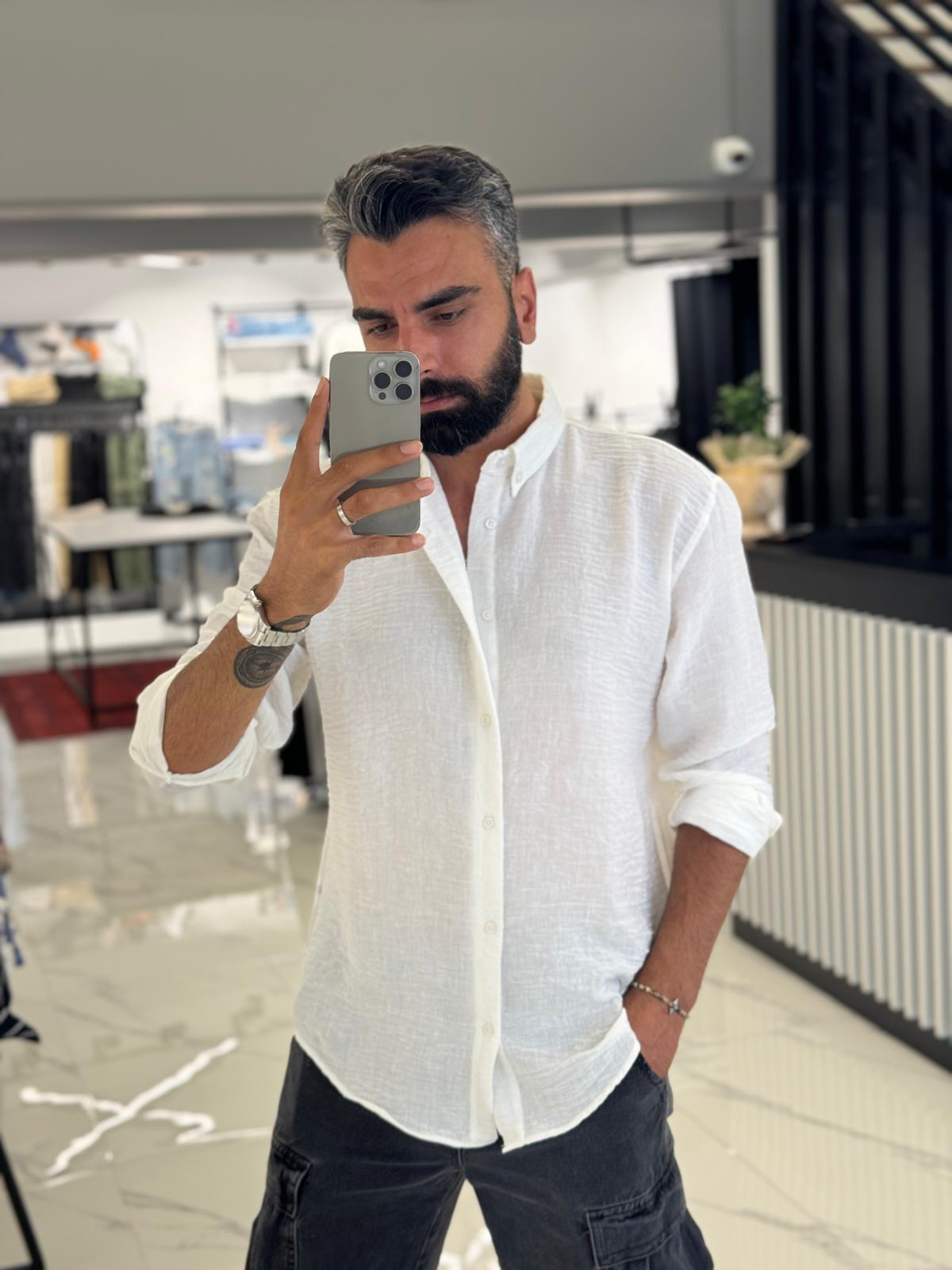 Beyaz Keten Gömlek