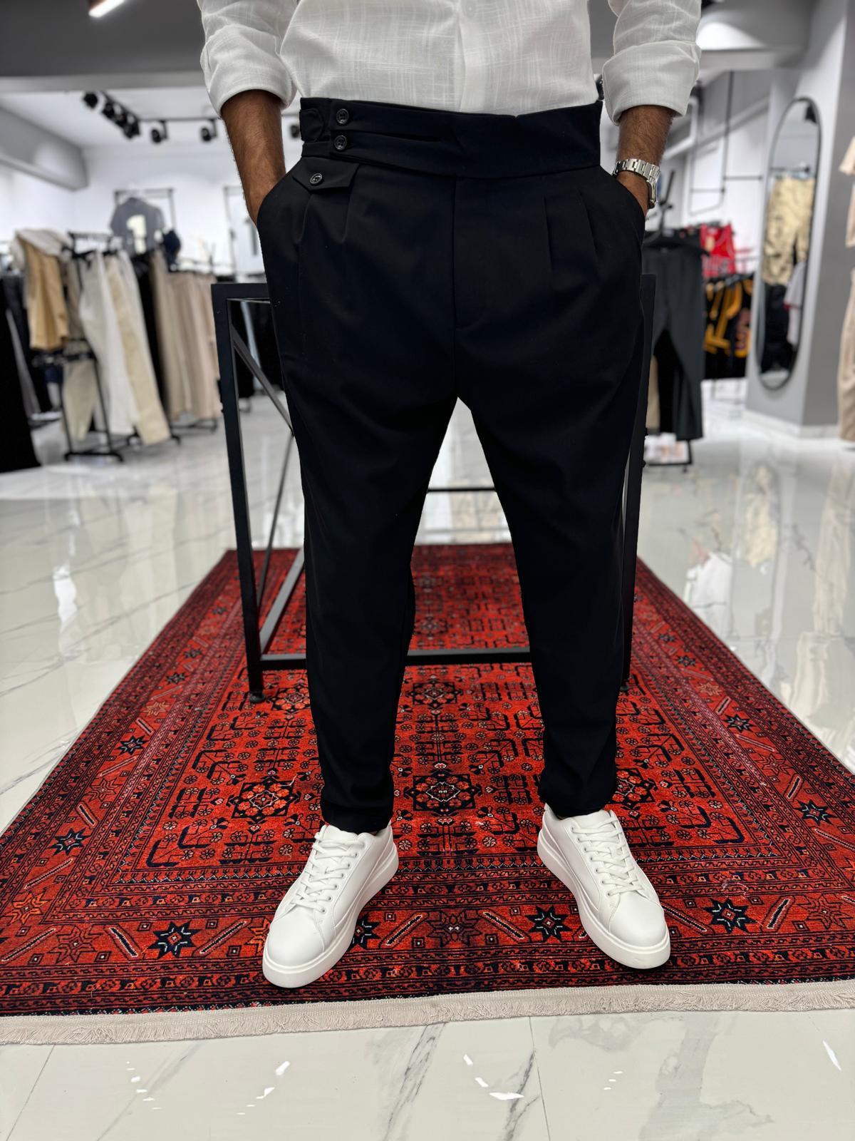 Boru Paça Kumaş Pantolon Siyah