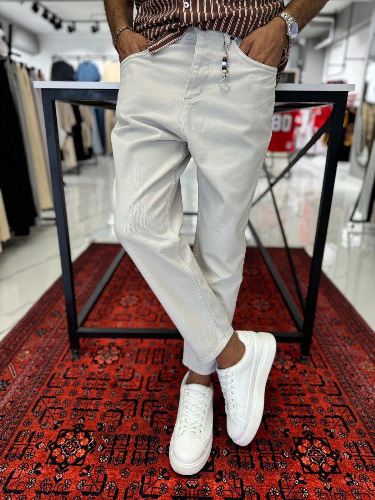 Boyfriend Gabardin Pantolon Beyaz