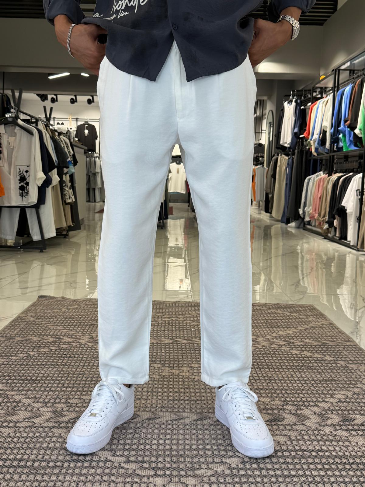 Boyfriend Keten Pantolon Beyaz