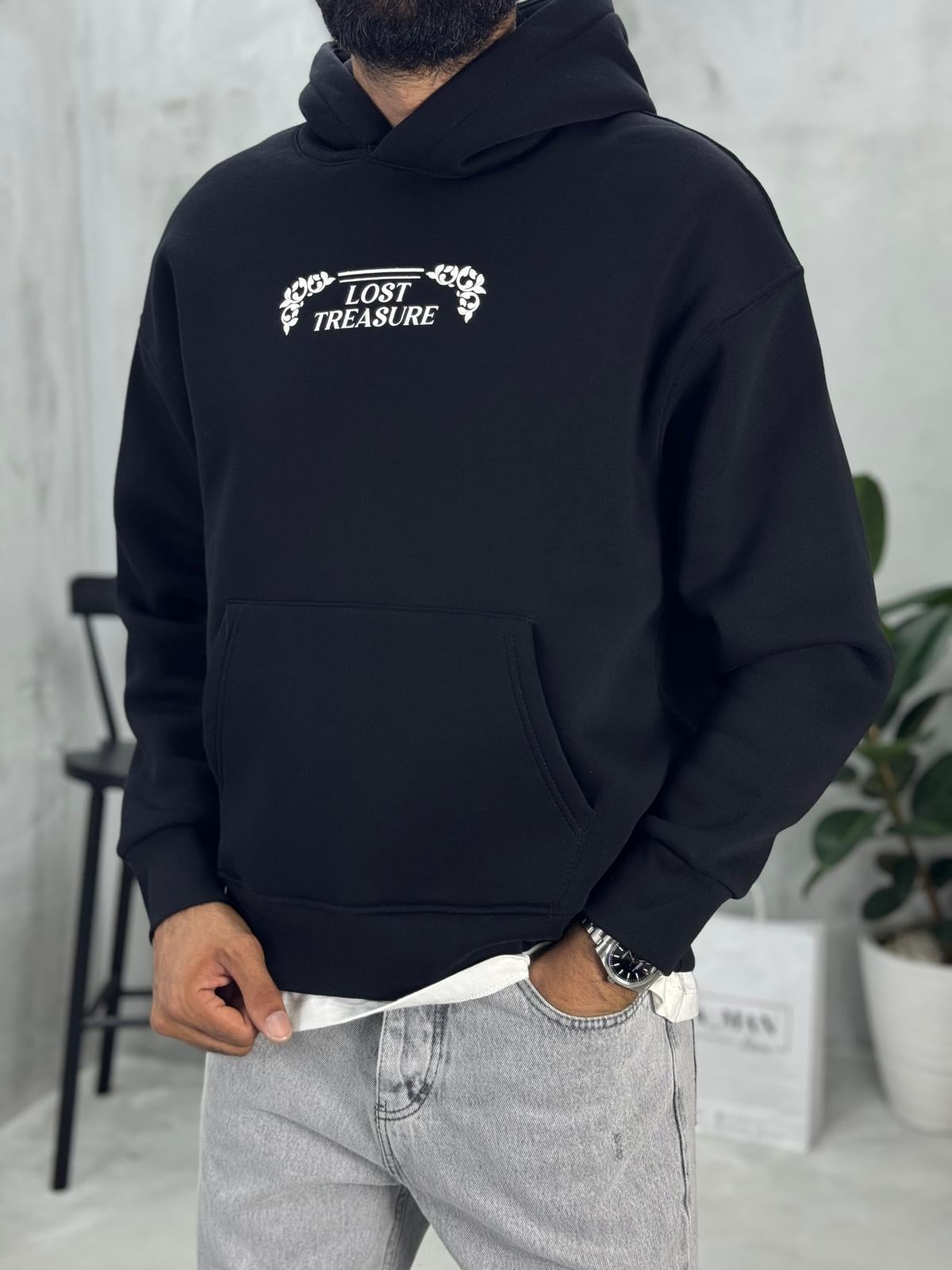 Çerçeve Baskılı Sweatshirt Siyah