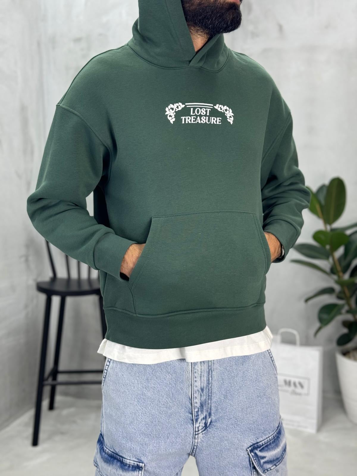 Çerçeve Baskılı Sweatshirt Yeşil