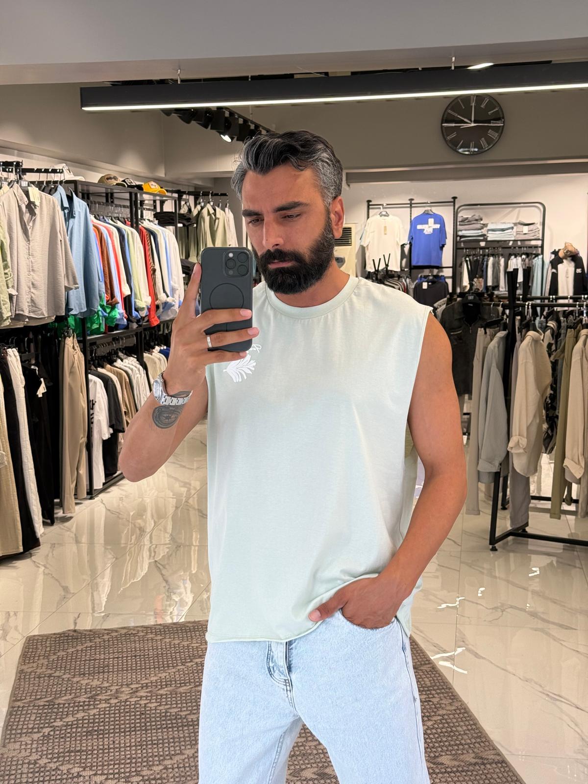 Desenli Kolsuz Oversize Tişört Mint