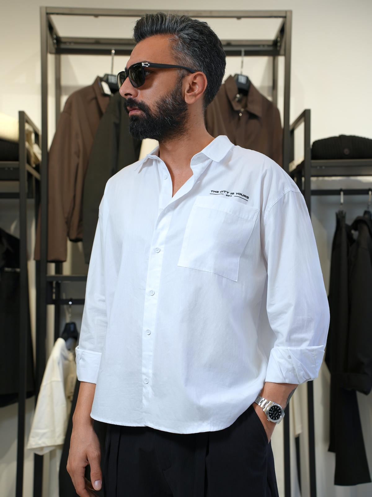 Dikiş ve Pile Detaylı Tasarım Oversize Gömlek Krem