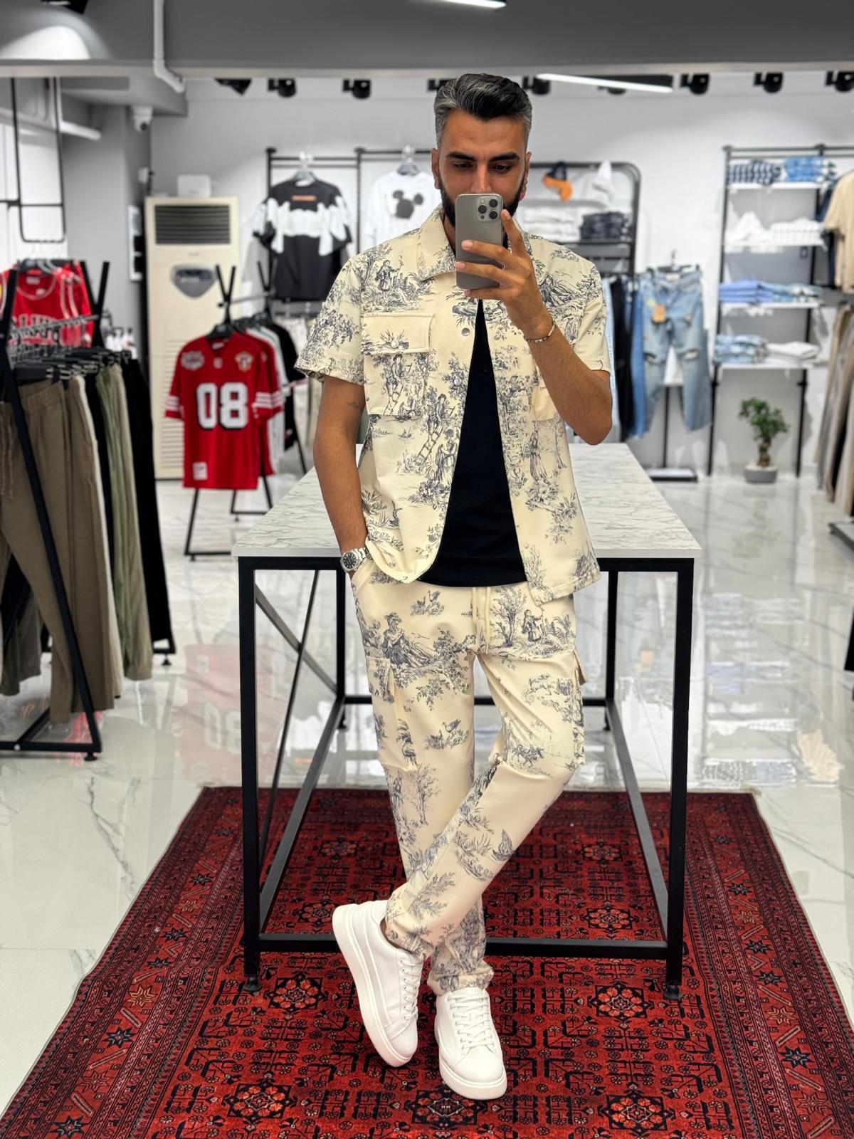 Etnik Desen Takım Krem