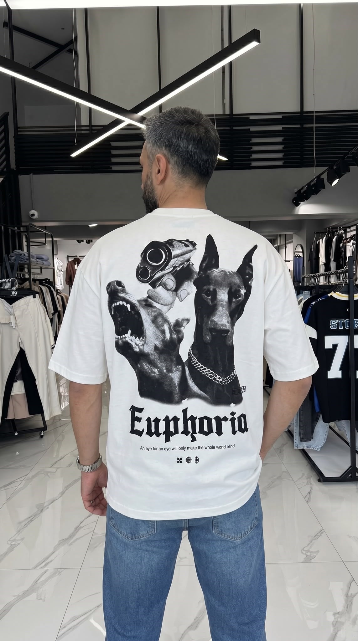 Euphoria Doberman Oversize T-Shirt Beyaz