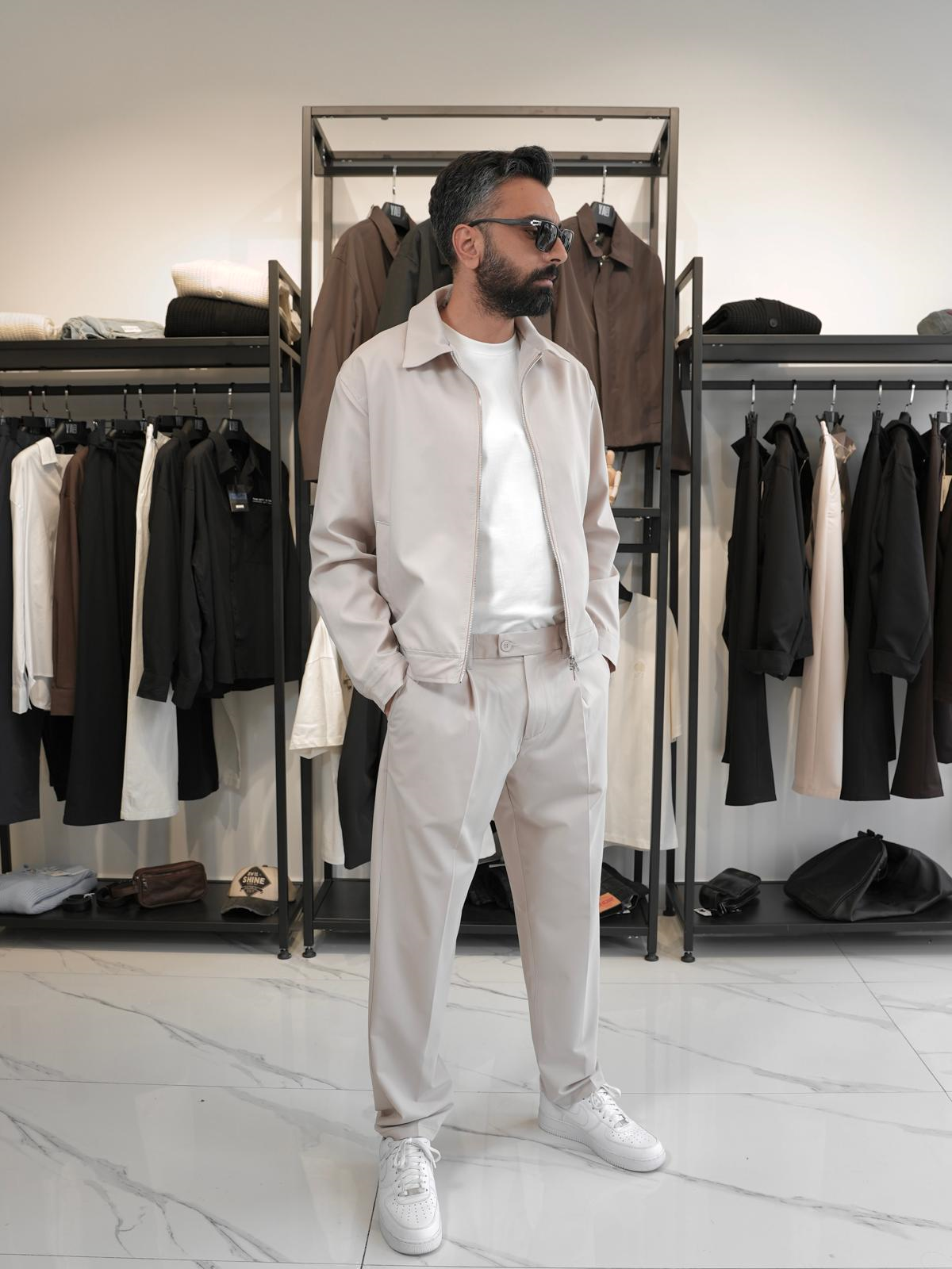 Fermuarlı Oversize Ceket & Kumaş Pantolon Takım Bej