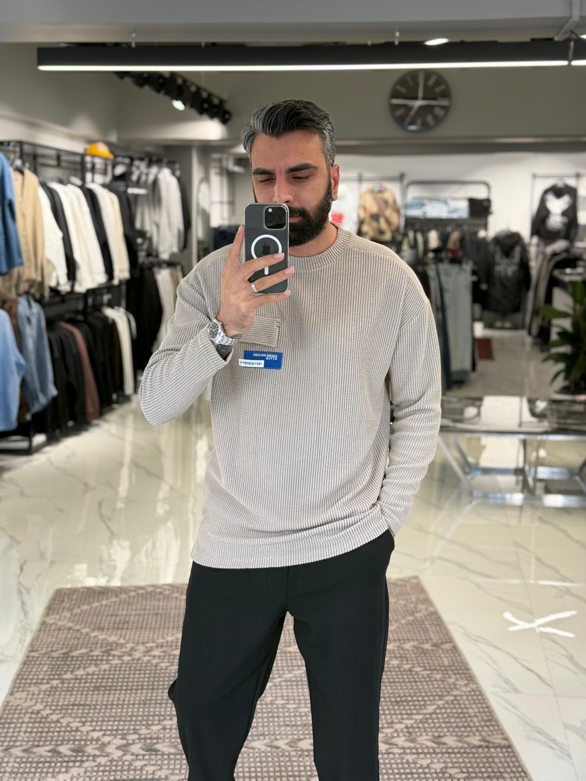 Fitilli İnce Sweatshirt Kahve