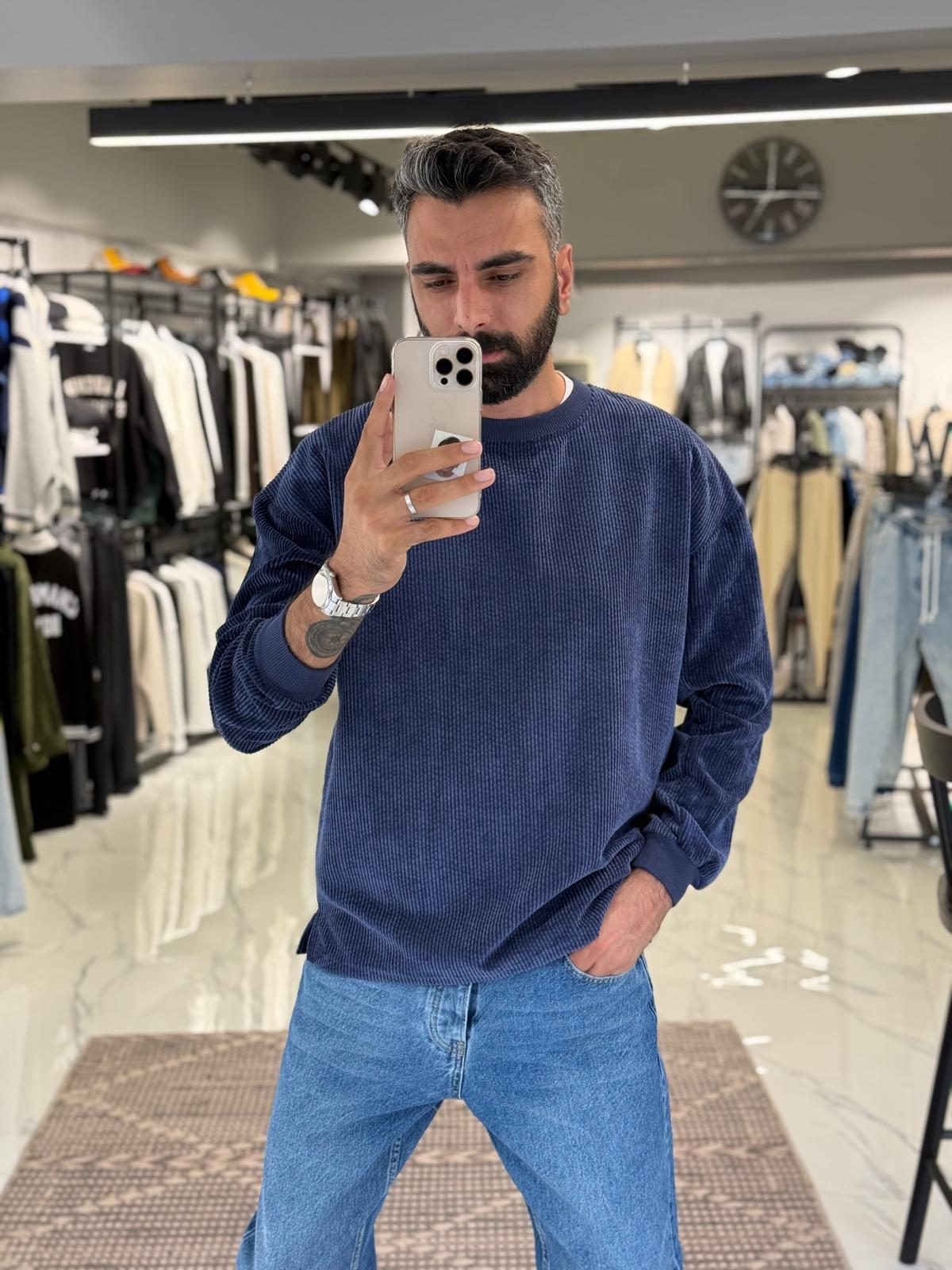Fitilli Kadife Sweatshirt Lacivert
