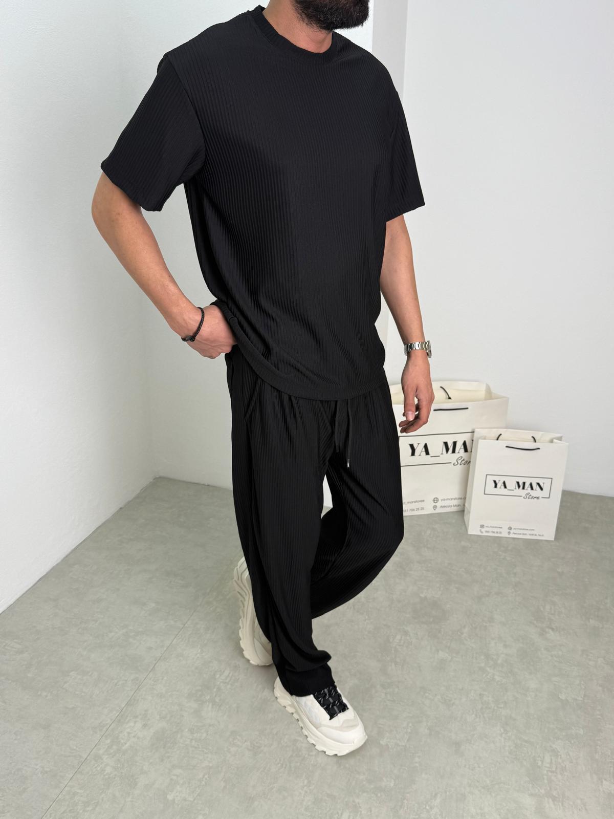 Fitilli Oversize Kalıp Baggy Takım Siyah