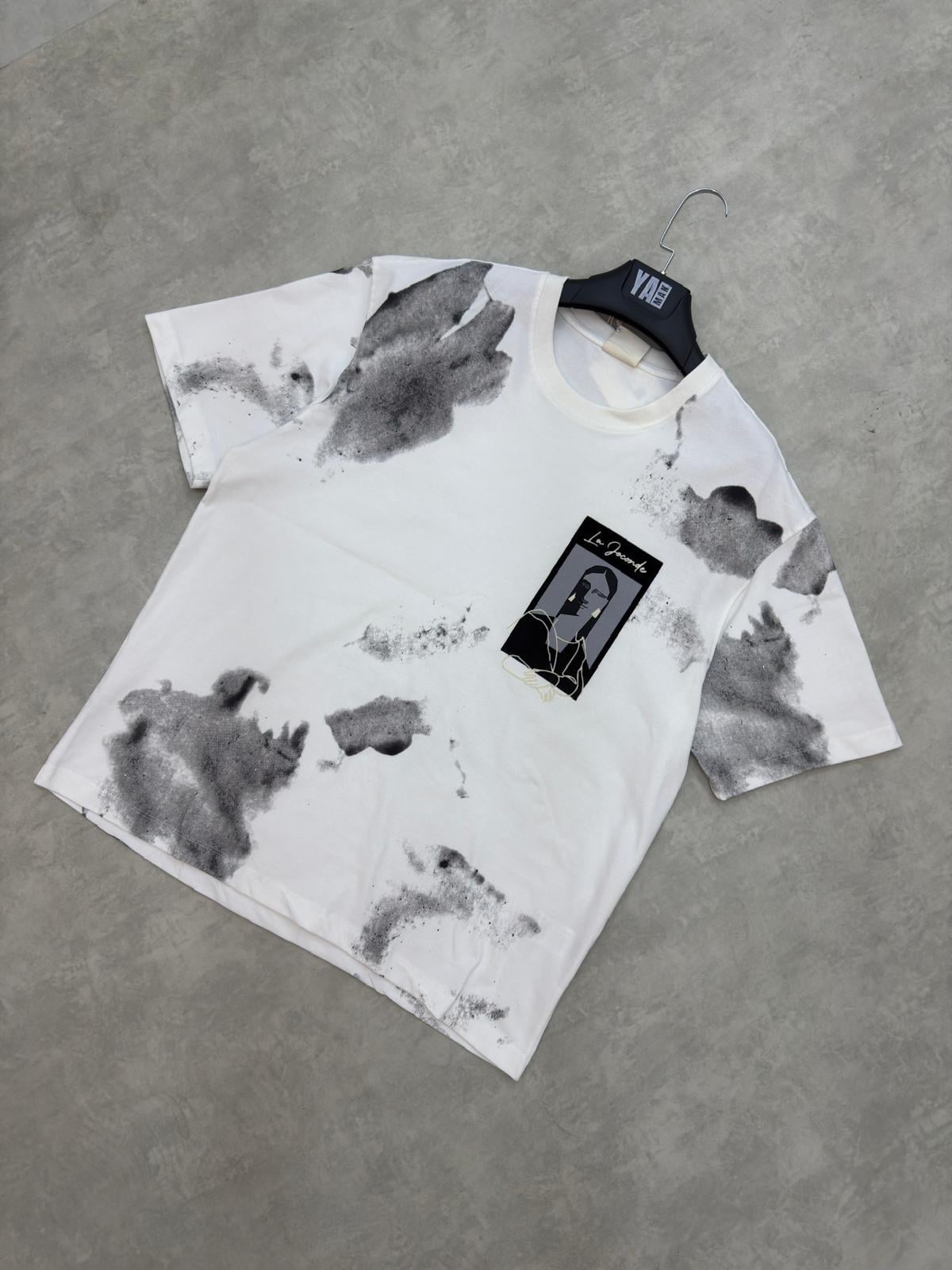 Flok Baskılı Oversize Tişört Beyaz
