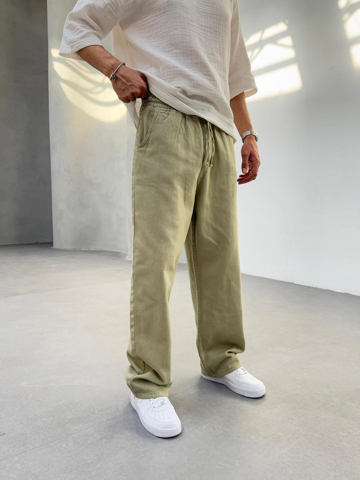 Gabardin Kumaş Baggy Kalıp Pantolon Haki