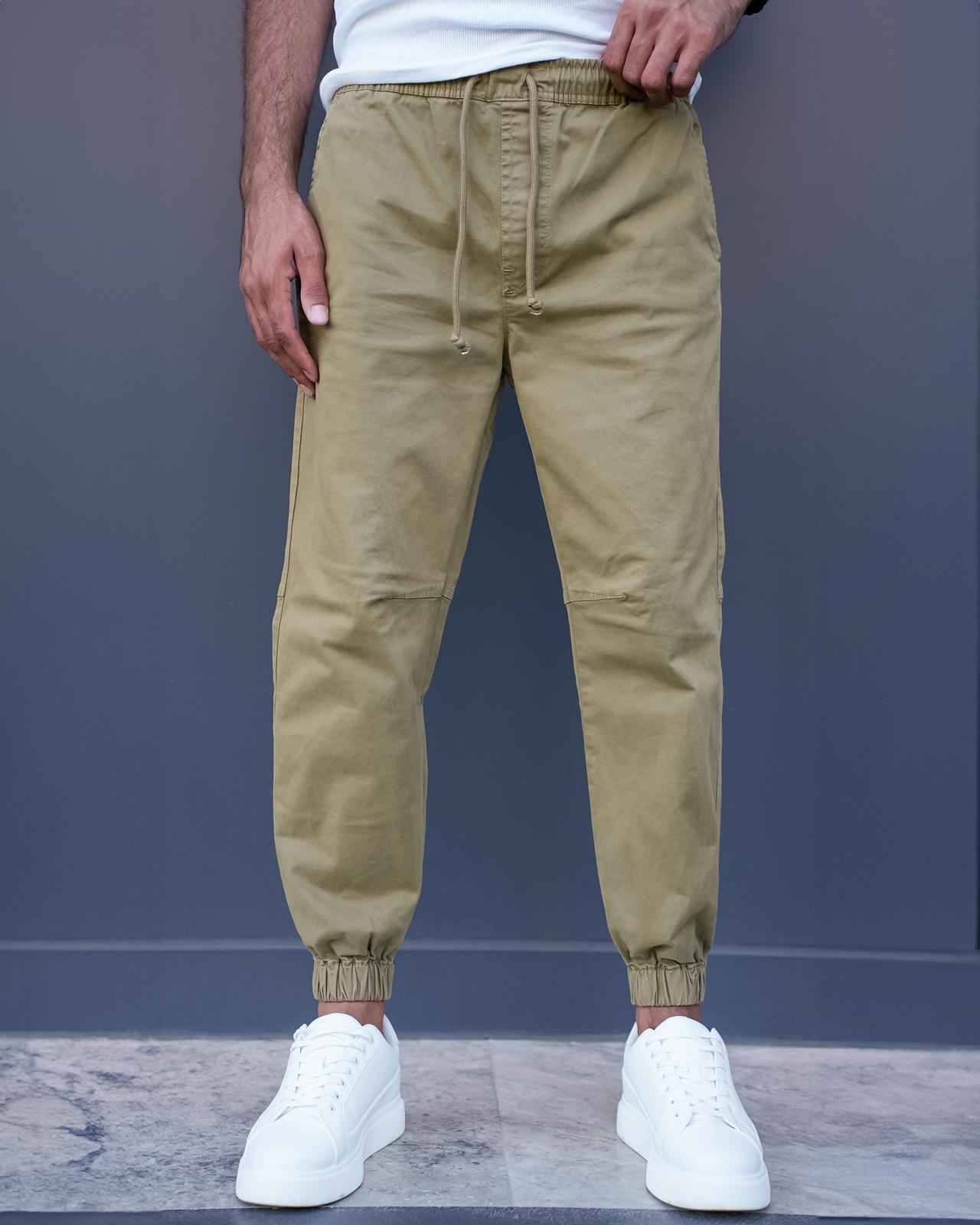 Gabardin Kumaş Paça Lastikli Jogger Pantolon Haki