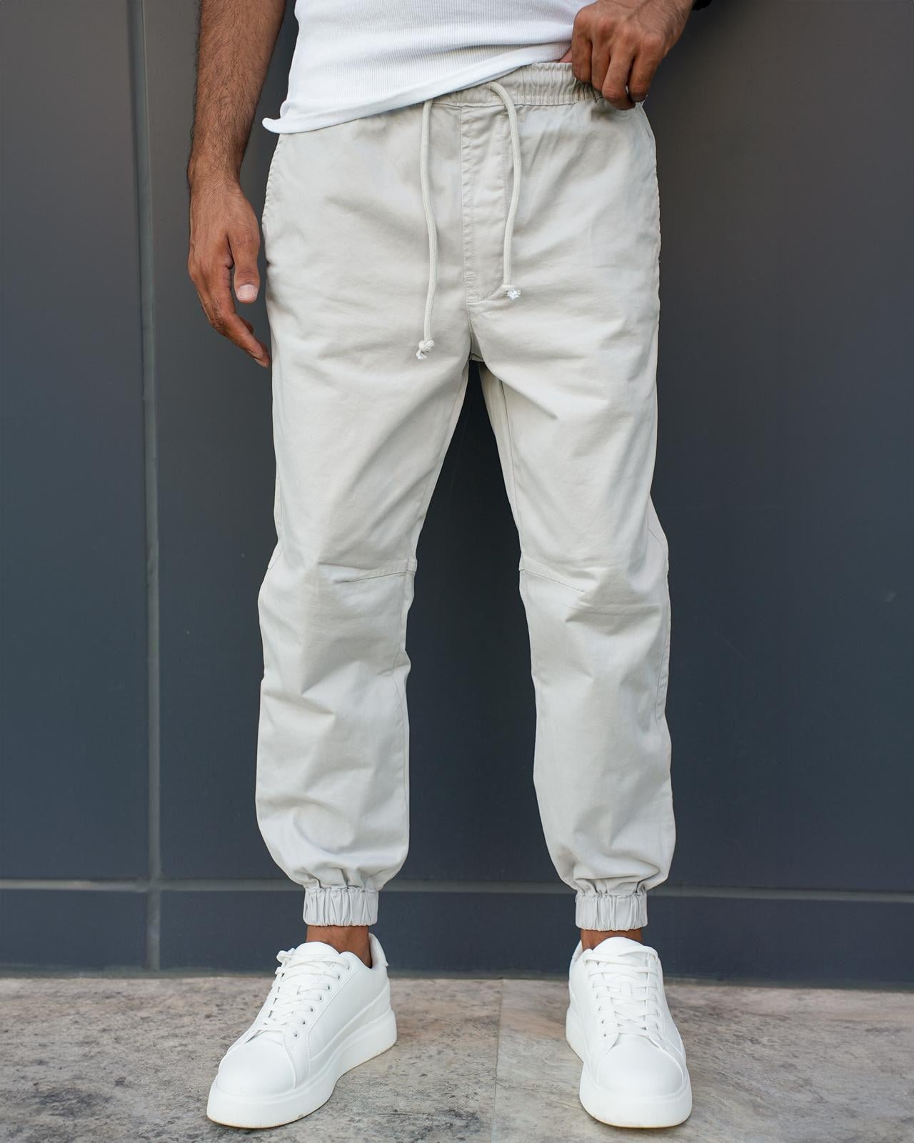Gabardin Kumaş Paça Lastikli Jogger Pantolon Taş