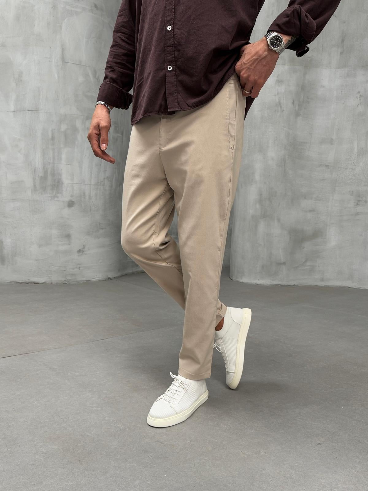 Gabardin Likralı Kumaş Pantolon Bej