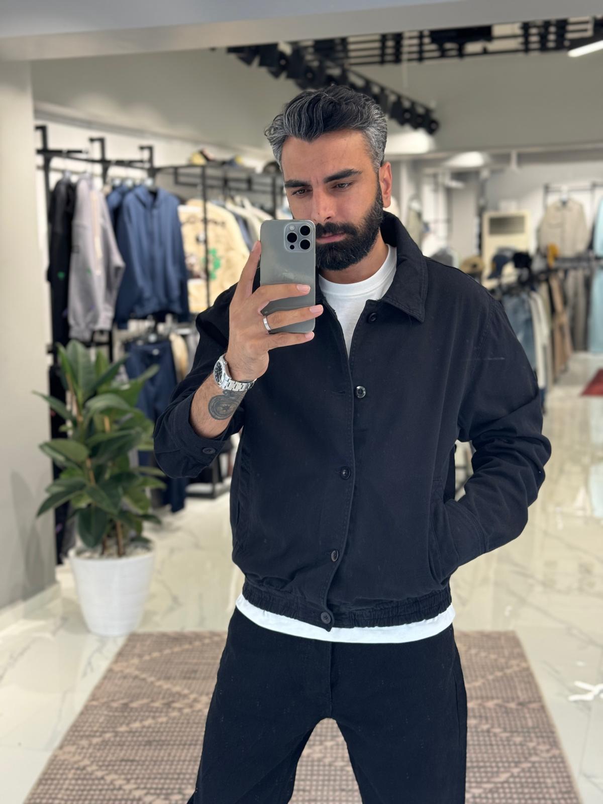 Gabardin Yıkamalı Ceket Siyah