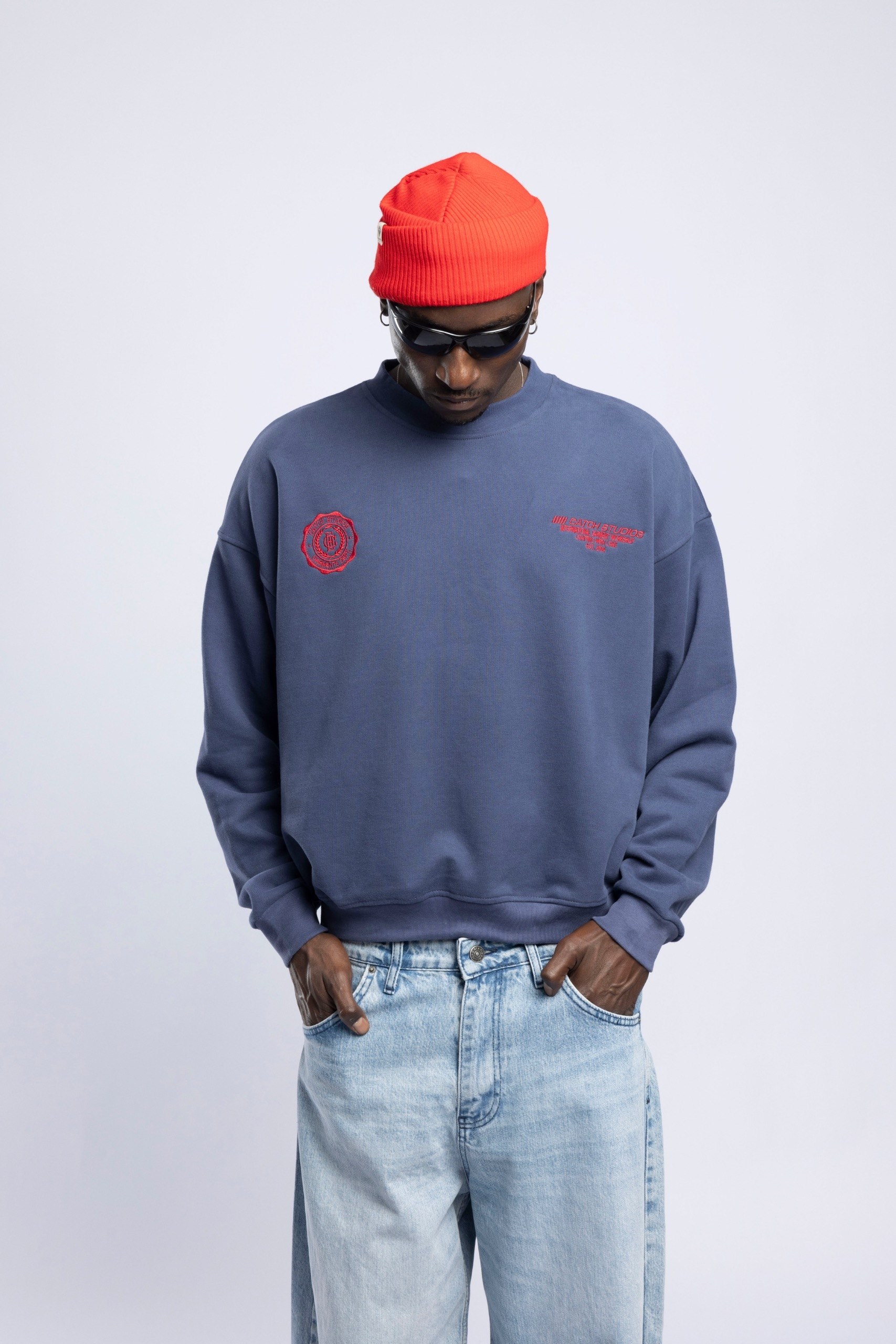 Heritage Logo Baskılı Oversize Sweatshirt Lacivert