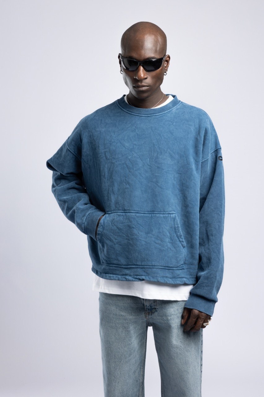 Kanguru Cepli Oversize Sweatshirt Lacivert