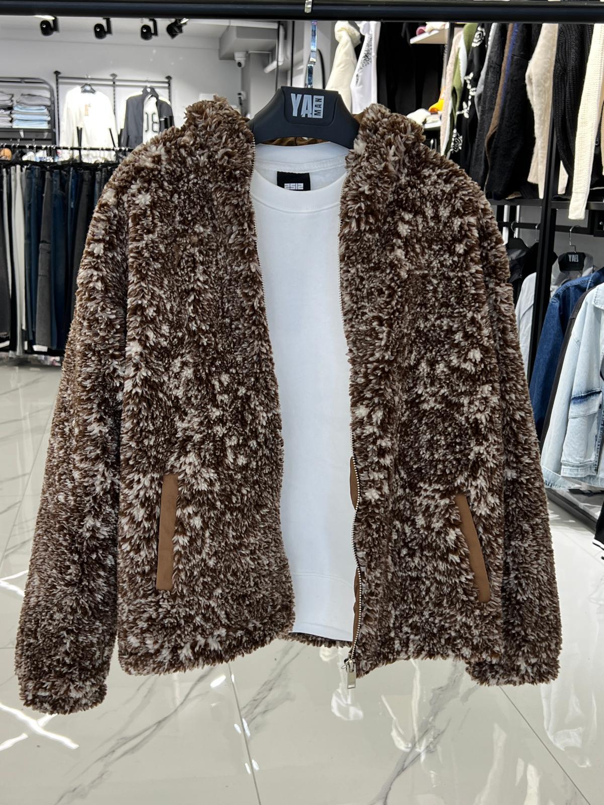 Kapüşonlu Peluş Mont Kahve