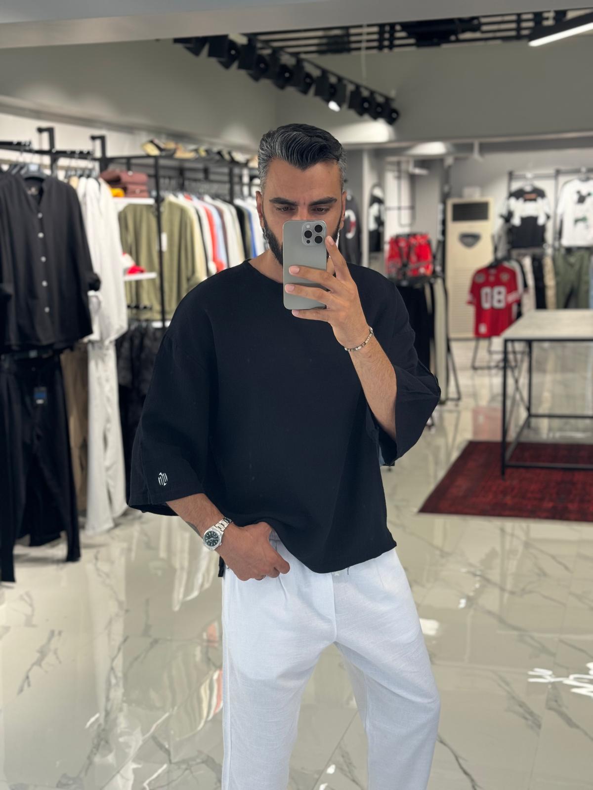 Keten Fakir Kol Tişört Siyah