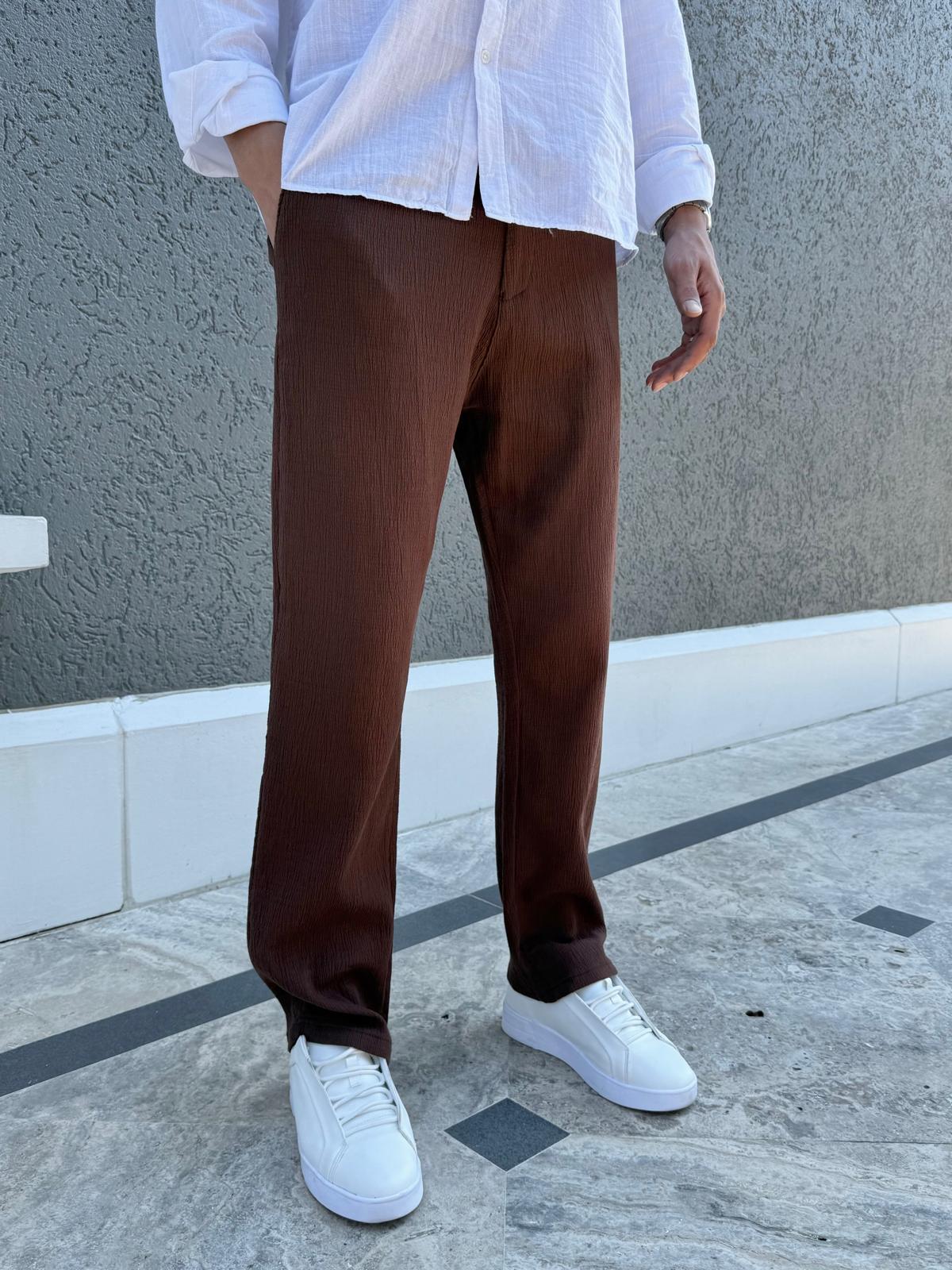 Kırinkıl Keten Kumaş Baggy Pantolon Kahverengi