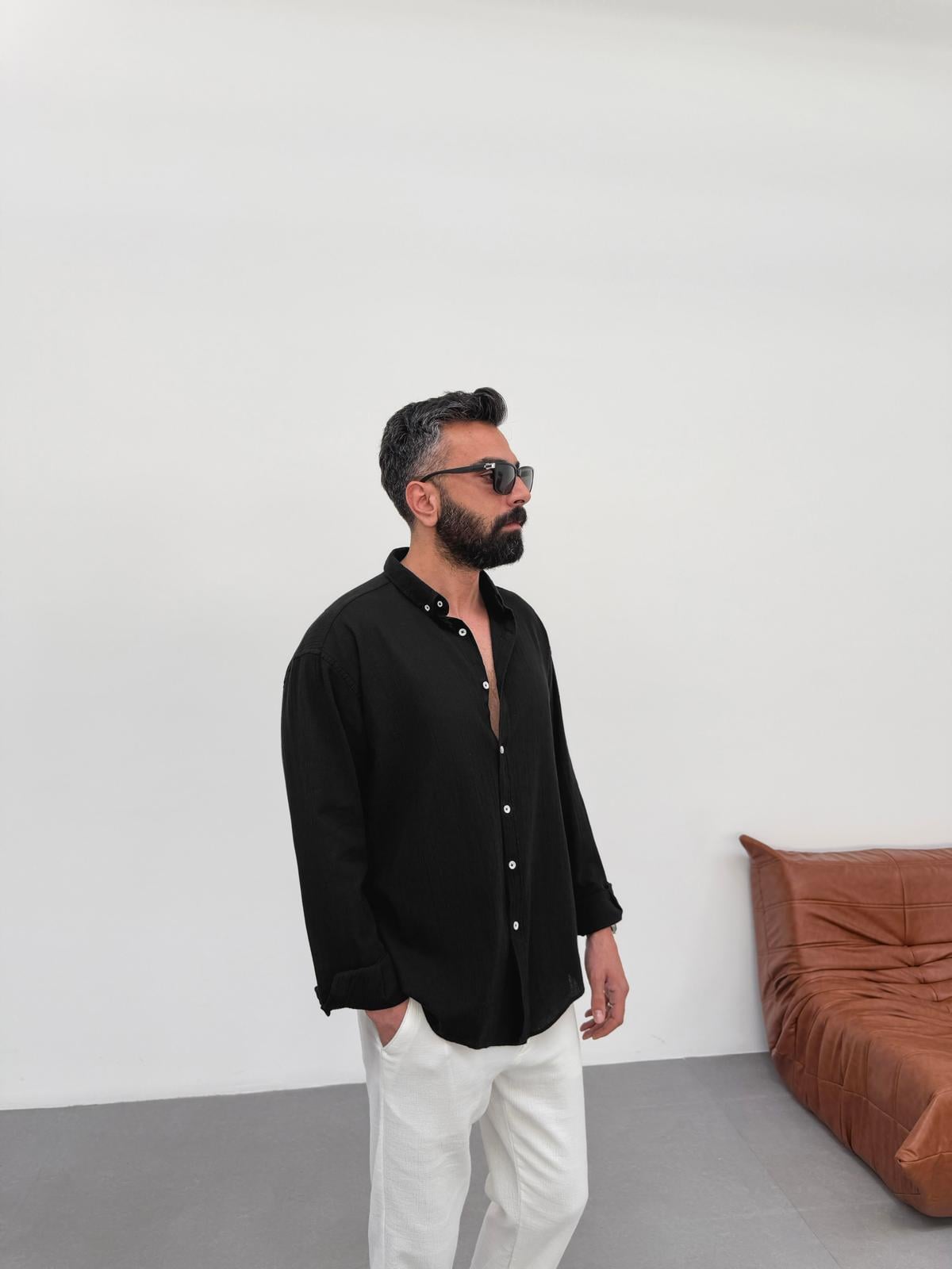Kırinkıl Keten Kumaş Gömlek Siyah