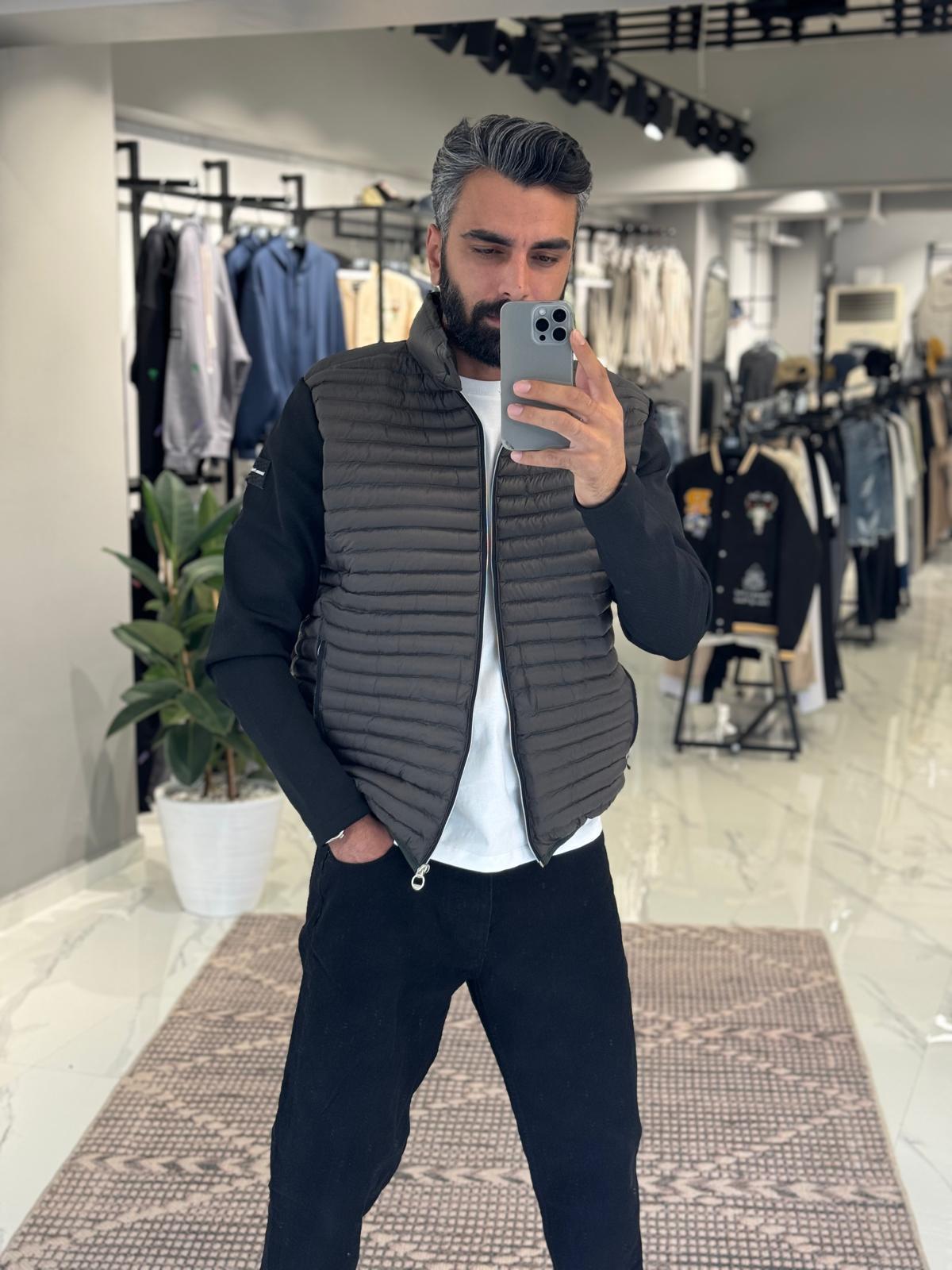 Kol Kumaş Şişme Mont Yeşil