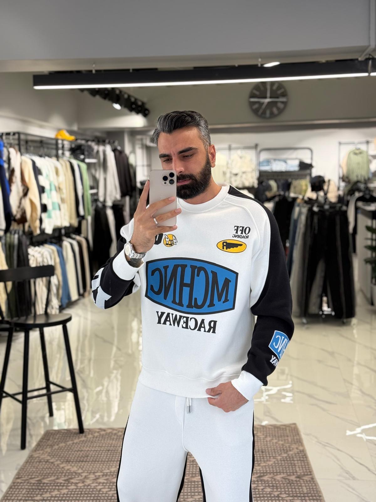 Mchnc Baskılı Sweatshirt Beyaz