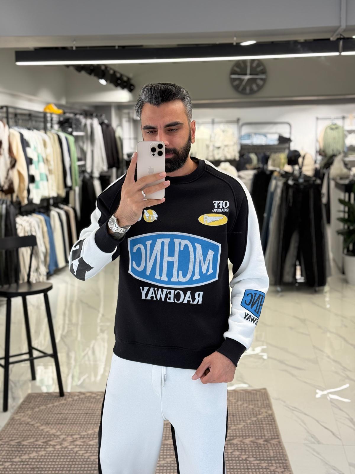 Mchnc Baskılı Sweatshirt Siyah