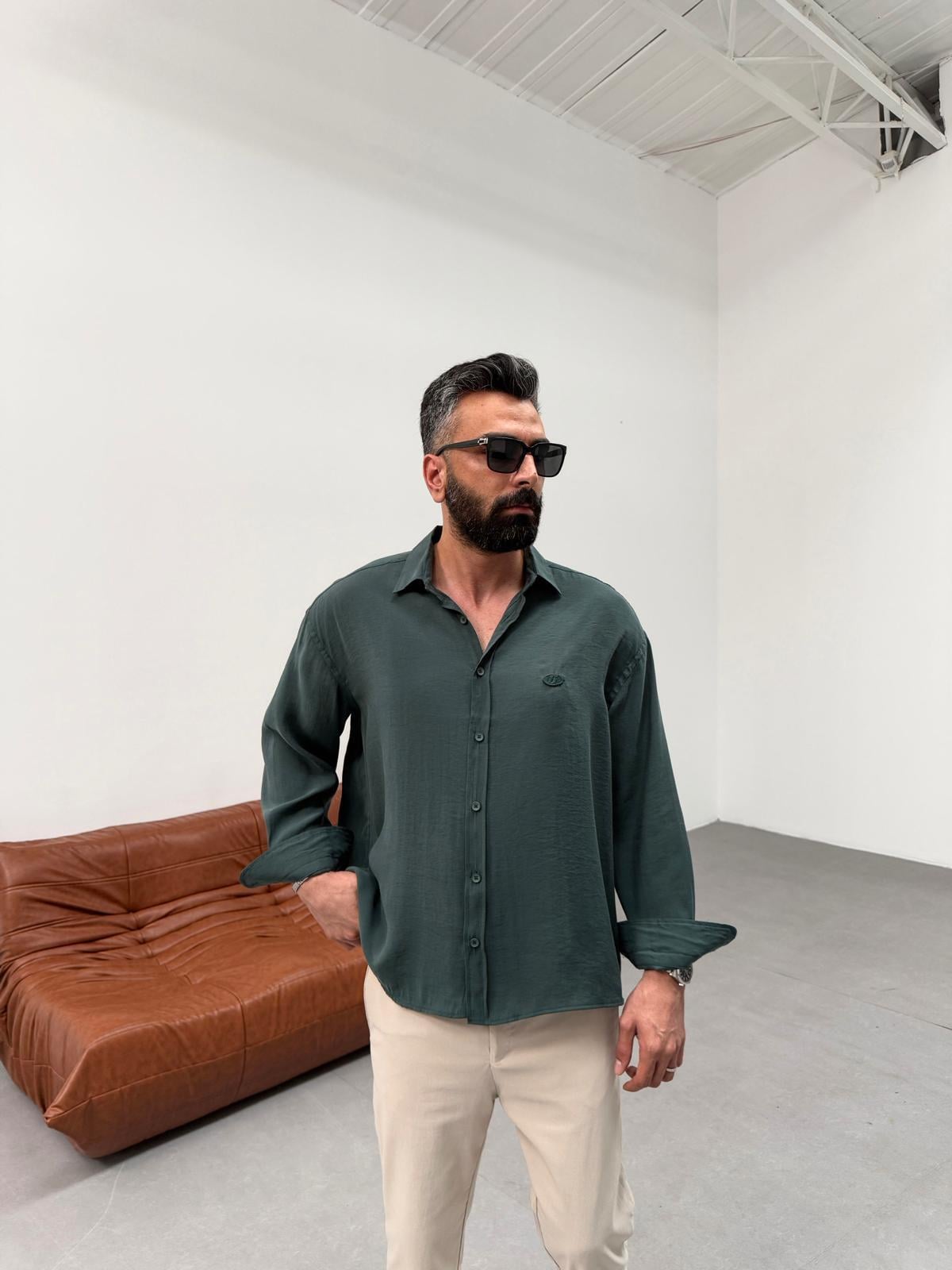 Modal Kumaş Basic Gömlek Yeşil