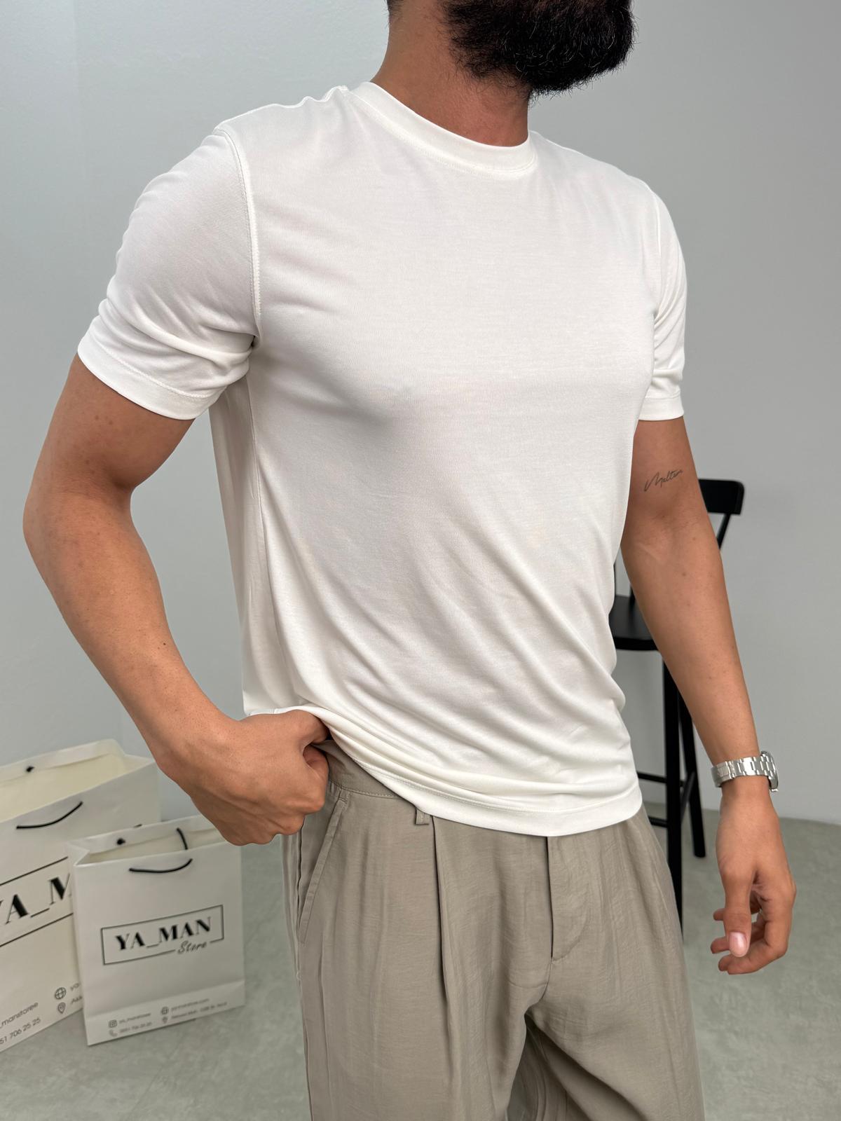Modal Kumaş Likralı Basic T-Shirt Beyaz
