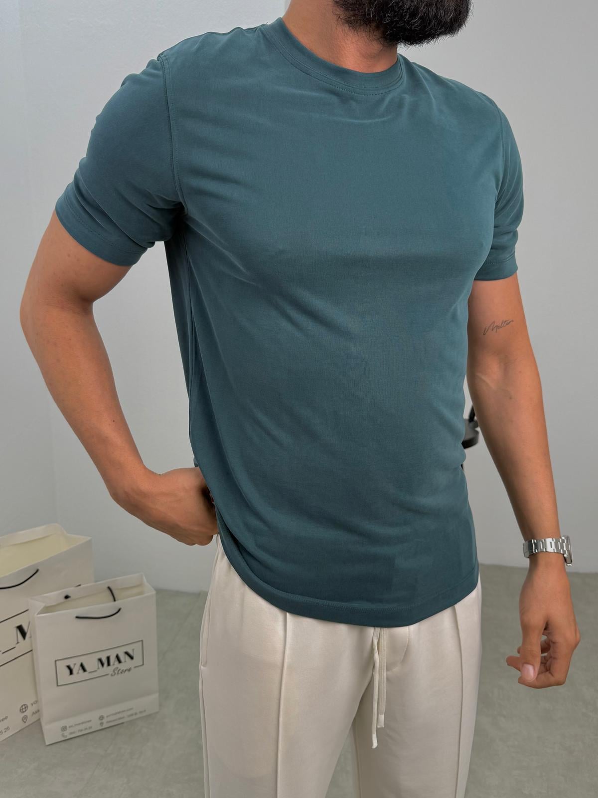Modal Kumaş Likralı Basic T-Shirt Petrol