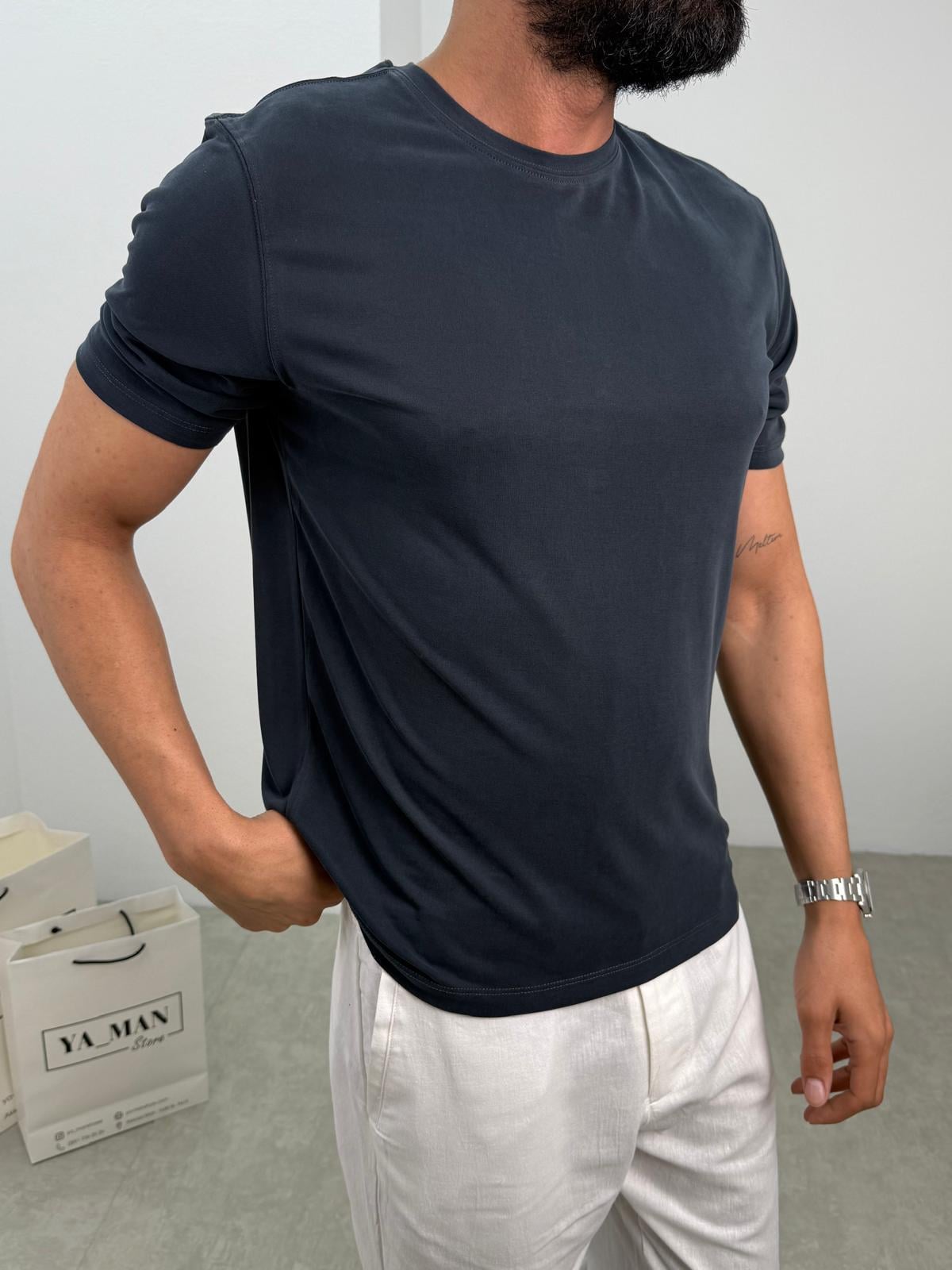 Modal Kumaş Likralı Basic T-Shirt Siyah