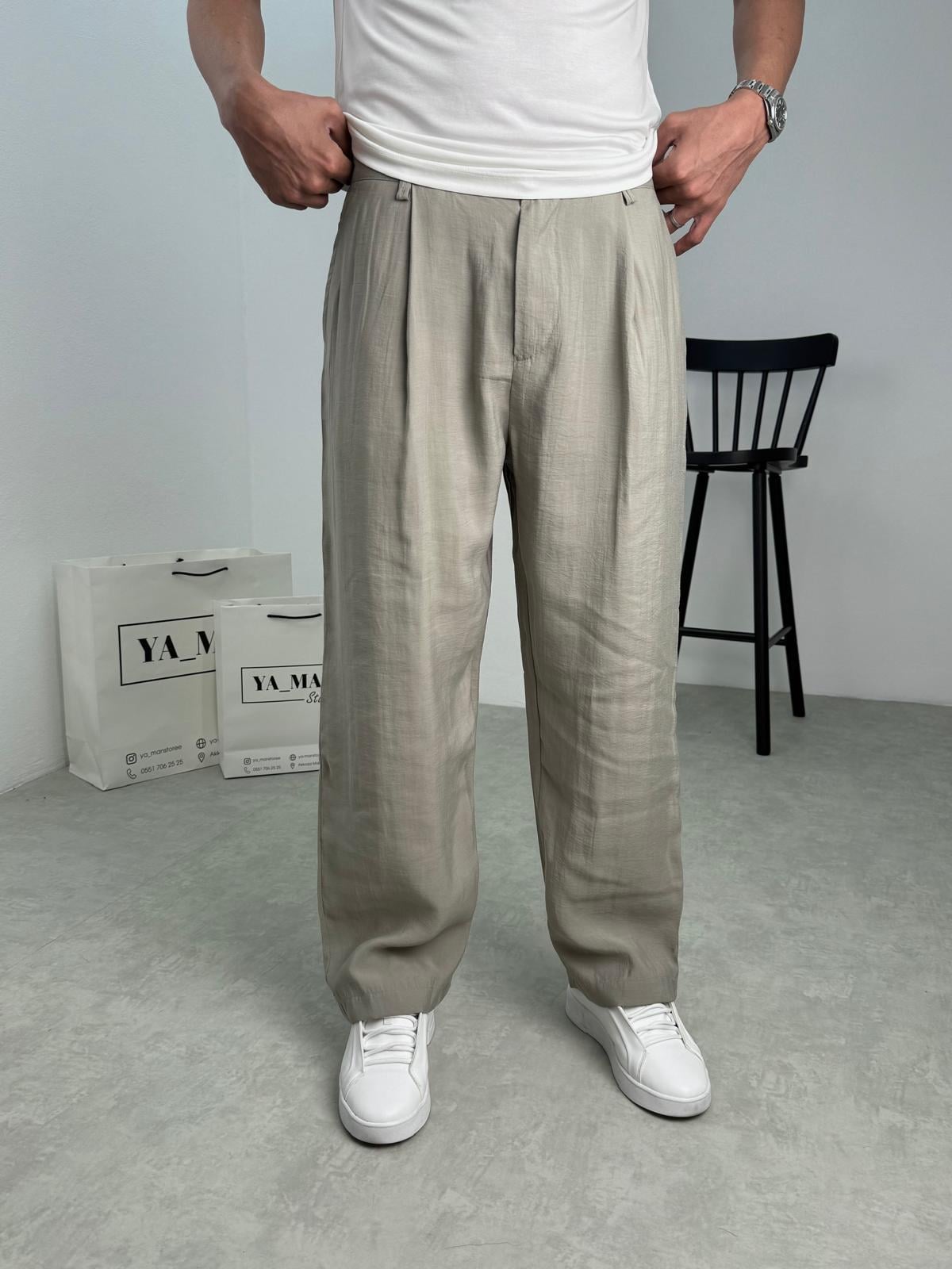 Modal Kumaş Pile Detaylı Baggy Kalıp Pantolon Haki