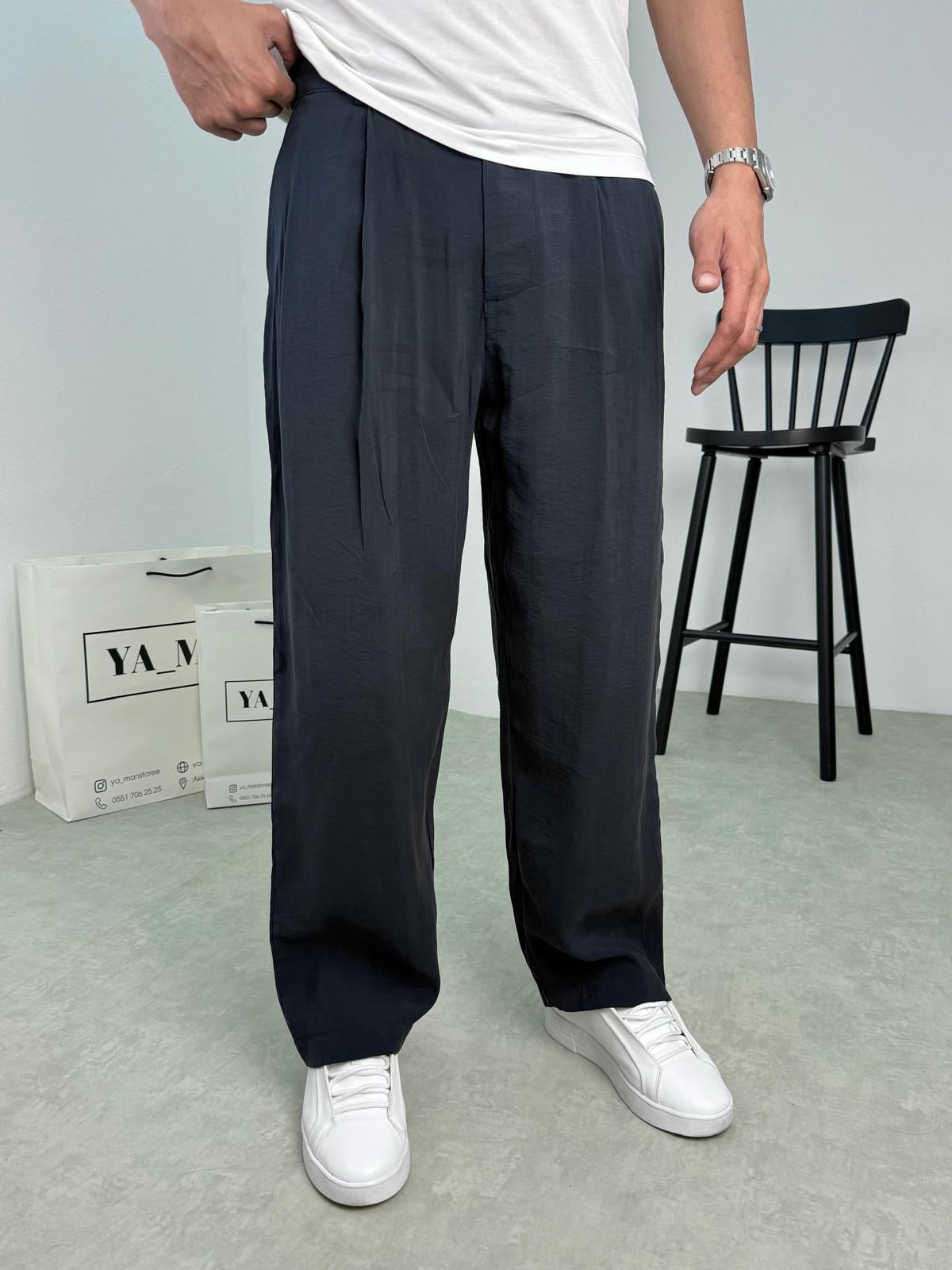 Modal Kumaş Pile Detaylı Baggy Kalıp Pantolon Siyah