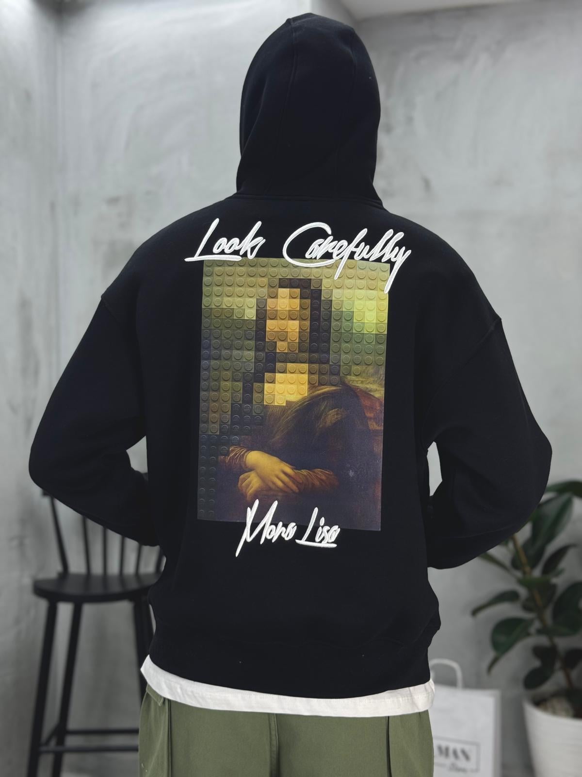 Mona Lisa Baskılı Sweatshirt Siyah