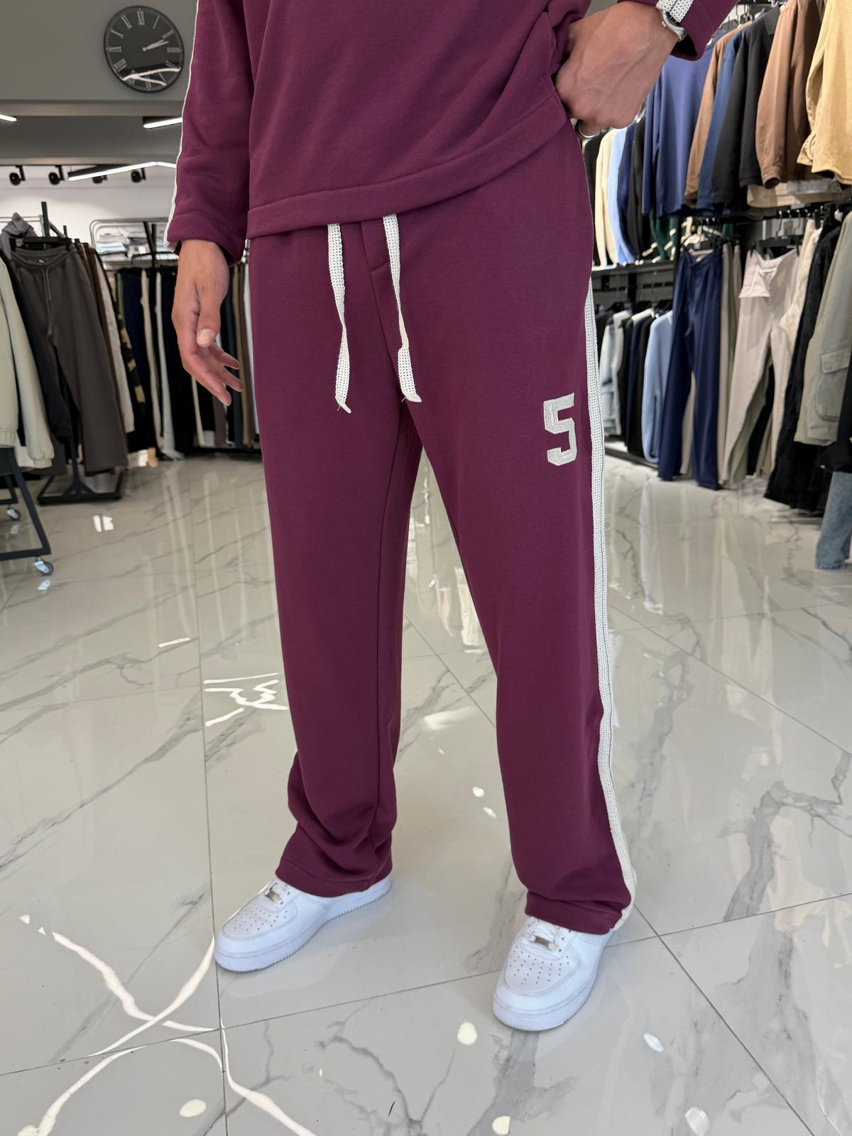 MR'me Şerit Desenli Baggy Eşofman Altı Bordo