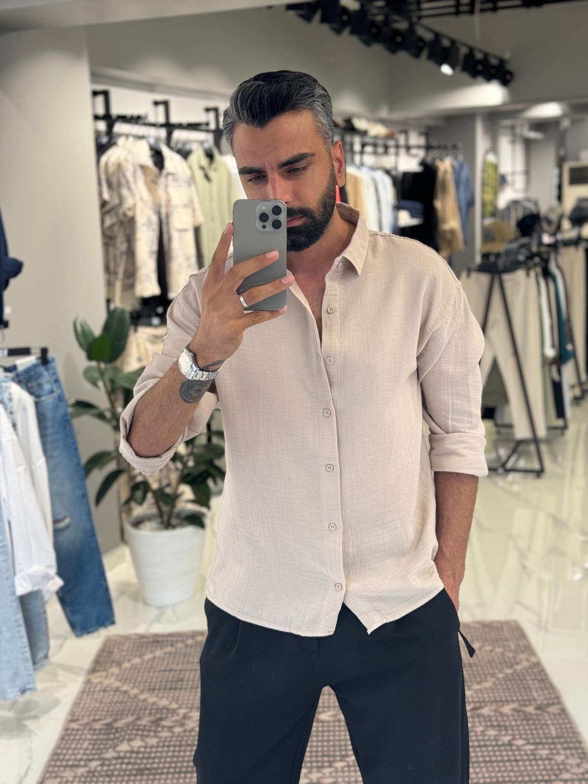 Müslin Kumaş Gömlek Bej