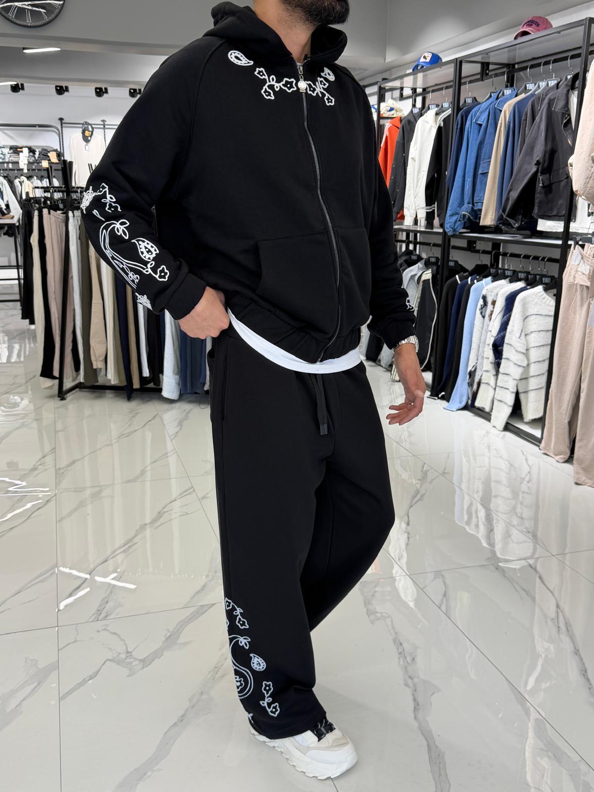 Nakış İşlemeli Oversize Kalıp Takım Siyah