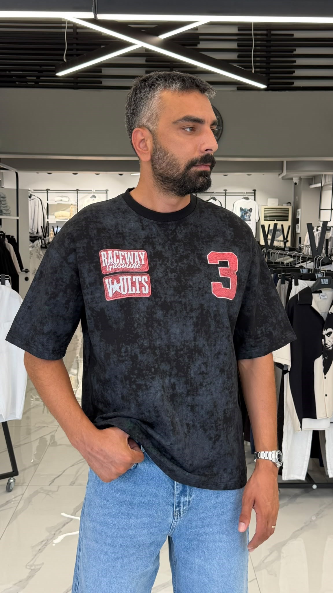Number 3 Detaylı Tişört Oversize Siyah