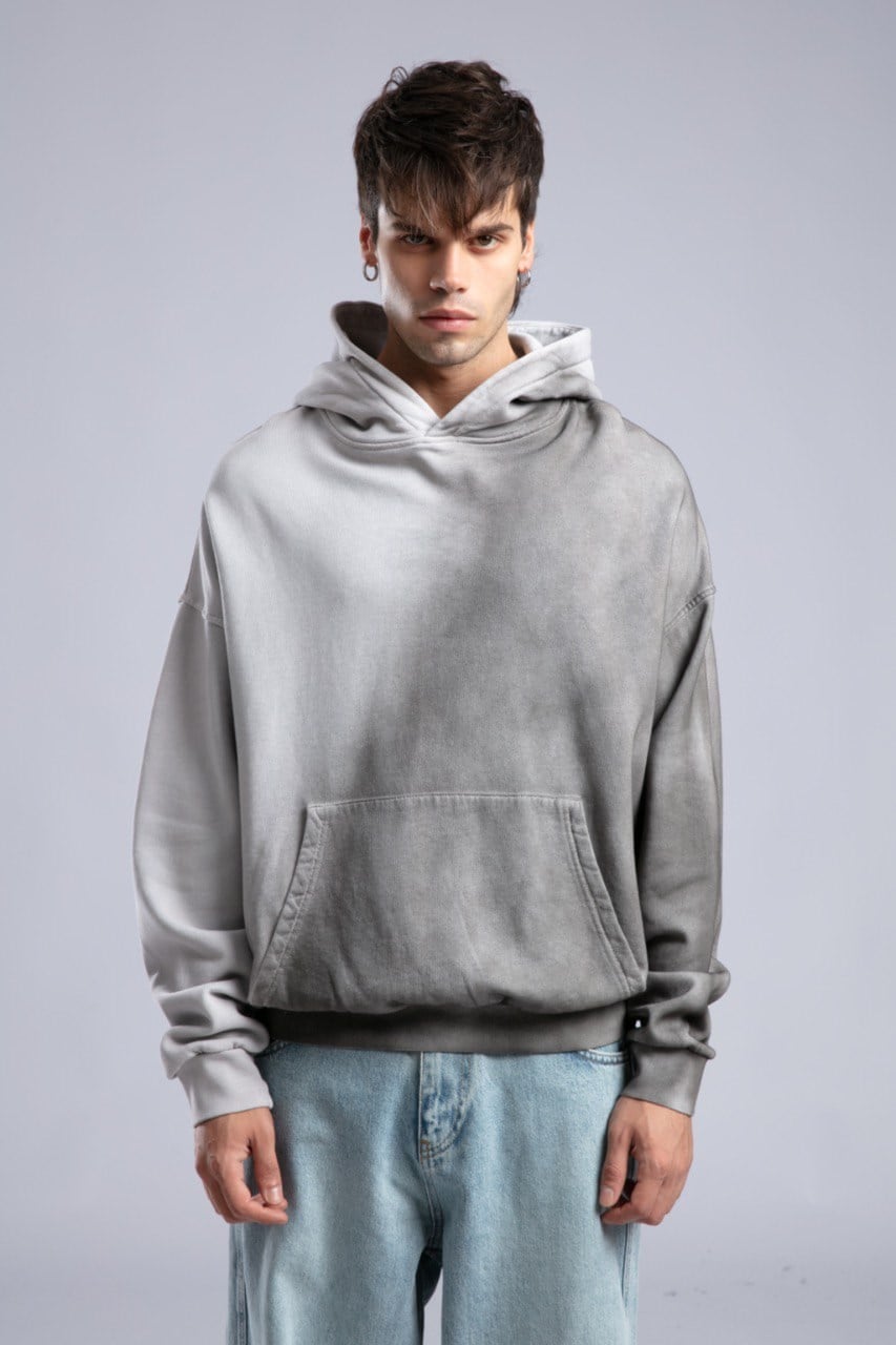 Oilwashed Kapüşonlu Sweatshirt Gri